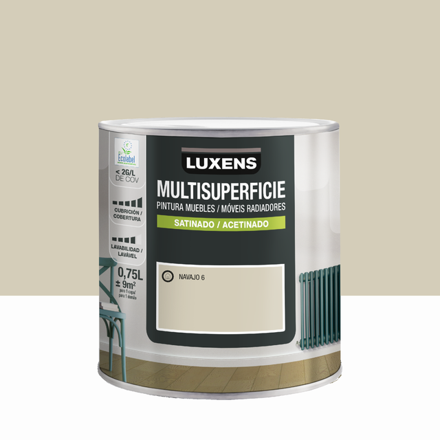 Esmalte de interior multisuperficies LUXENS color navajo 6 satinado 750ml para ventanas
