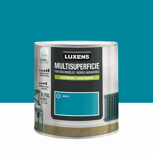 Esmalte de interior multisuperficies LUXENS color miami 2 satinado 750ml para ventanas