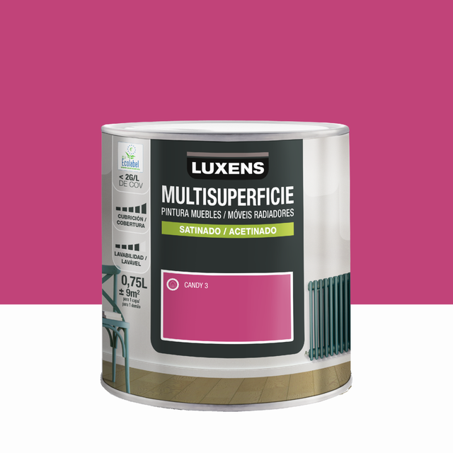 Esmalte de interior multisuperficies LUXENS color candy 3 satinado 750ml para ventanas