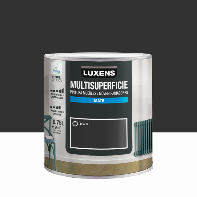 Esmalte tinta para interior preto mate 0,75L Luxens
