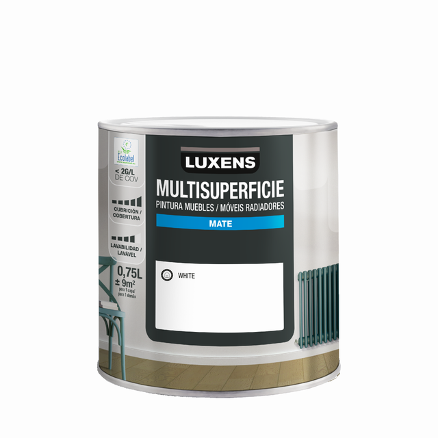 Esmalte de interior multisuperficies LUXENS color white mate 750ml para puertas, ventanas, radiadores y muebles