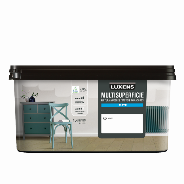 Esmalte de interior multisuperficies LUXENS color white mate 4L para puertas, ventanas, radiadores y muebles