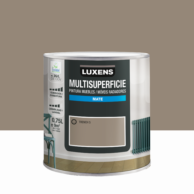 Esmalte de interior multisuperficies LUXENS color trench 5 mate 750ml para ventanas