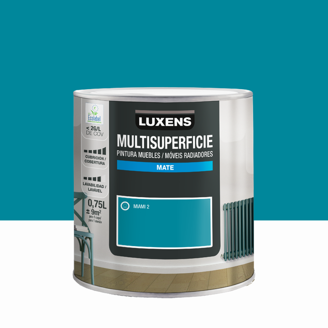 Esmalte de interior multisuperficies LUXENS color miami 2 mate 750ml para ventanas