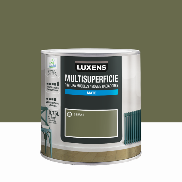 Esmalte de interior esmalte multisuperficies LUXENS color sierra 2 mate 750ml para ventanas