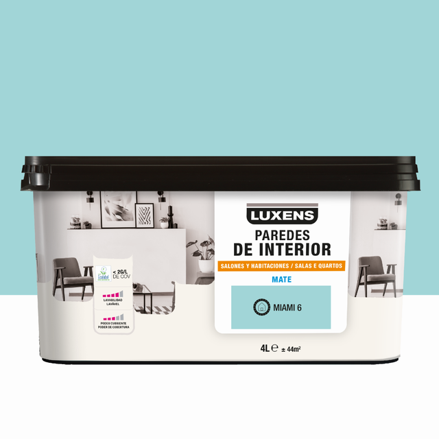 Pintura de interior salones y habitaciones LUXENS color miami 6 mate 4L para paredes y techos