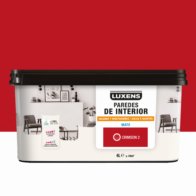 Tinta interior decorativa mate 4 L Crimson 2 Luxens
