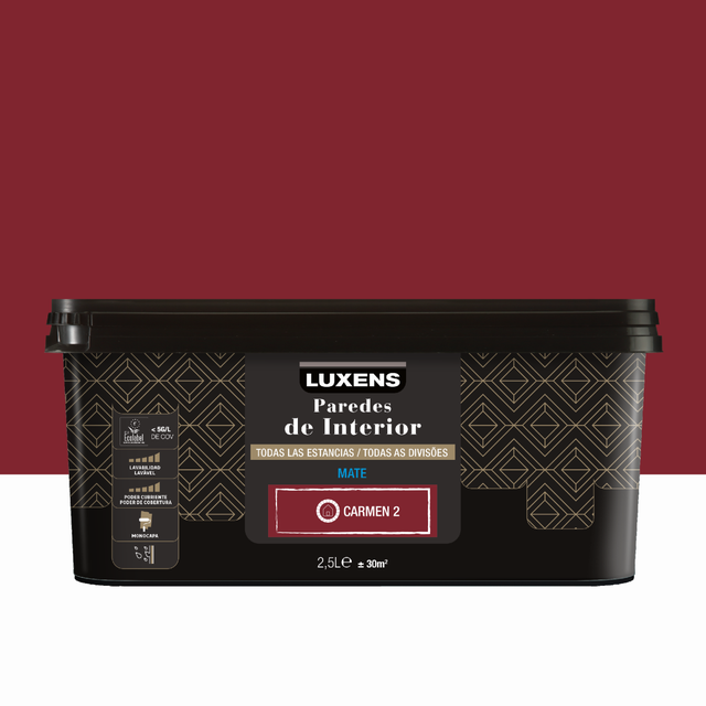 Pintura de interior ultralavable LUXENS color carmen 2 mate 2.5 L para paredes y techos
