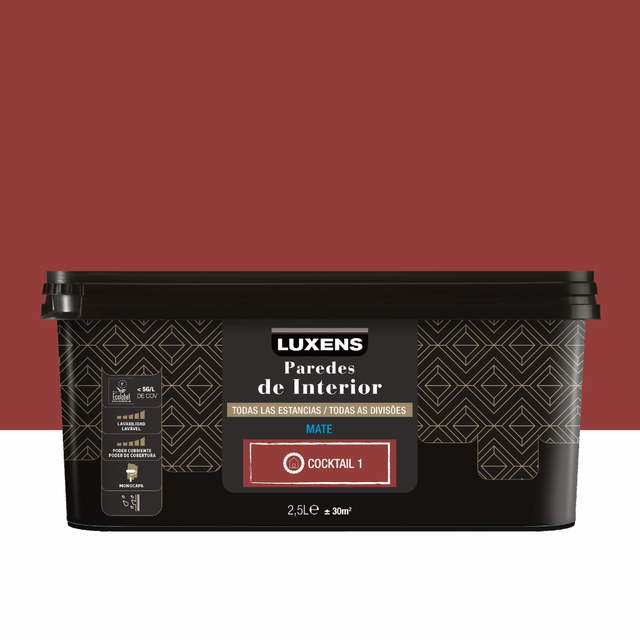 Pintura de interior ultralavable LUXENS color cocktail 1 mate 2.5L para paredes y techos