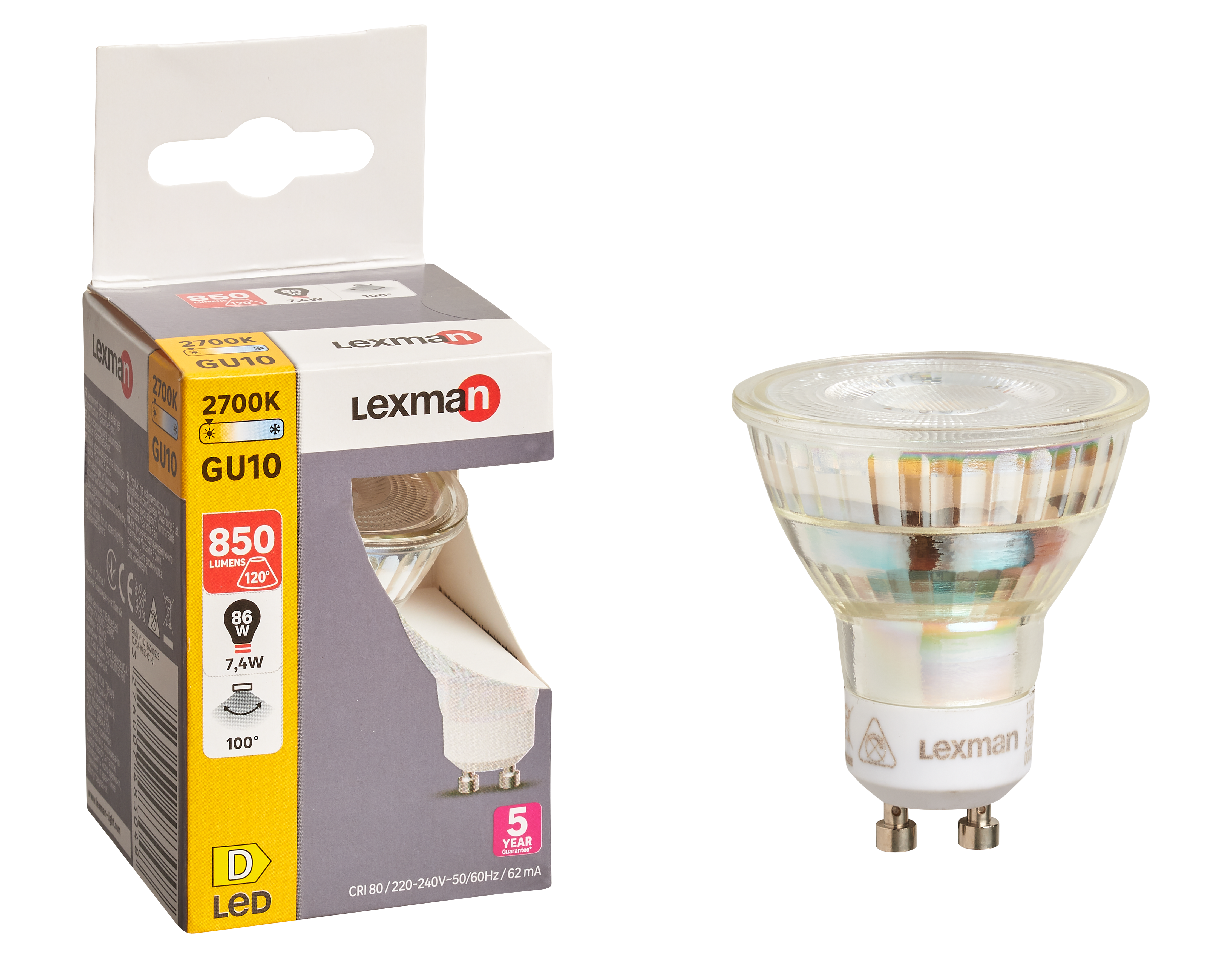 Żarówka LED GU10 7,4 W 850 lm Ciepła biel Lexman - 5