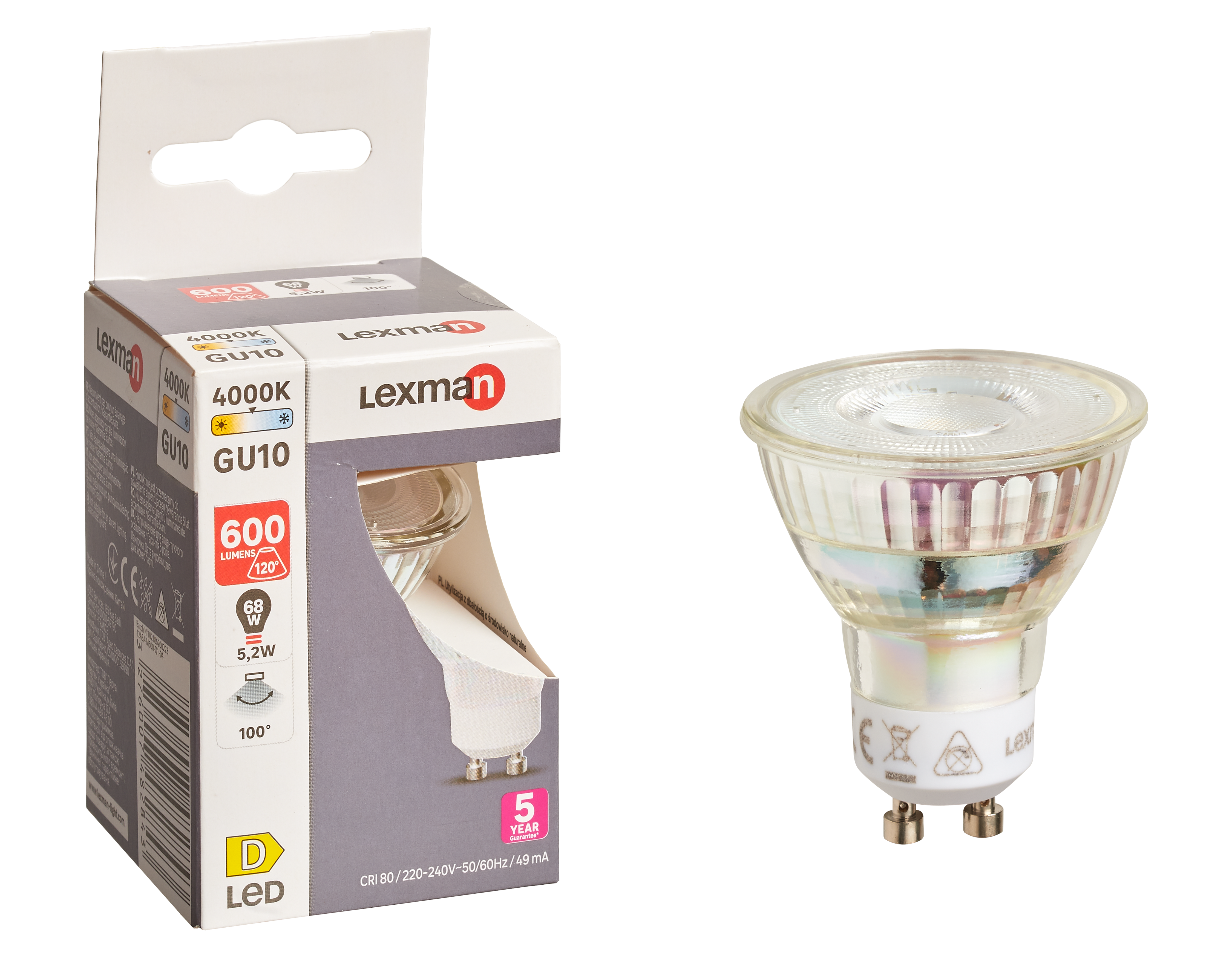 Żarówka LED GU10 5,2 W 600 lm Neutralna biel Lexman - 5