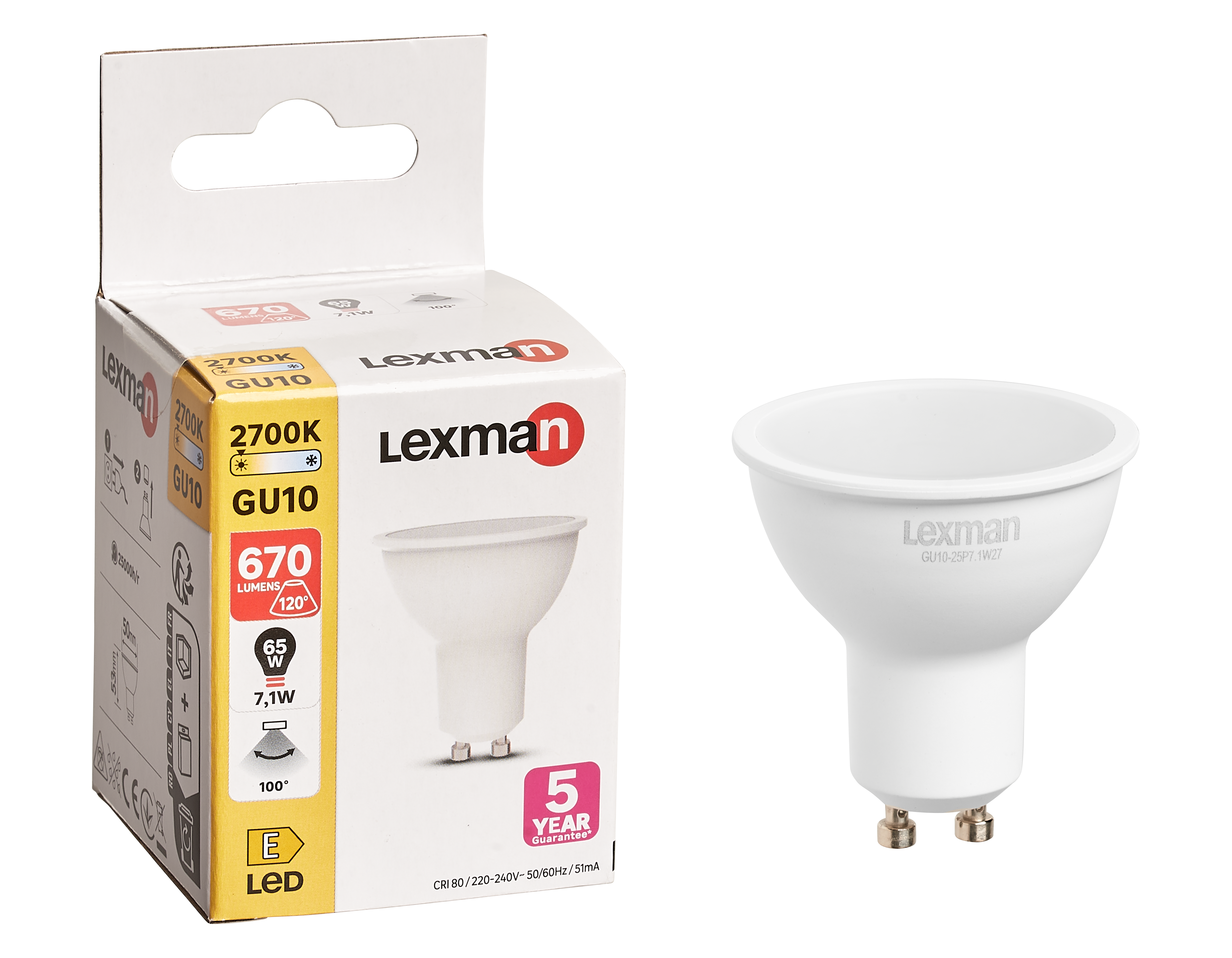 Żarówka LED GU10 7,1 W 670 lm Ciepła biel Lexman - 5