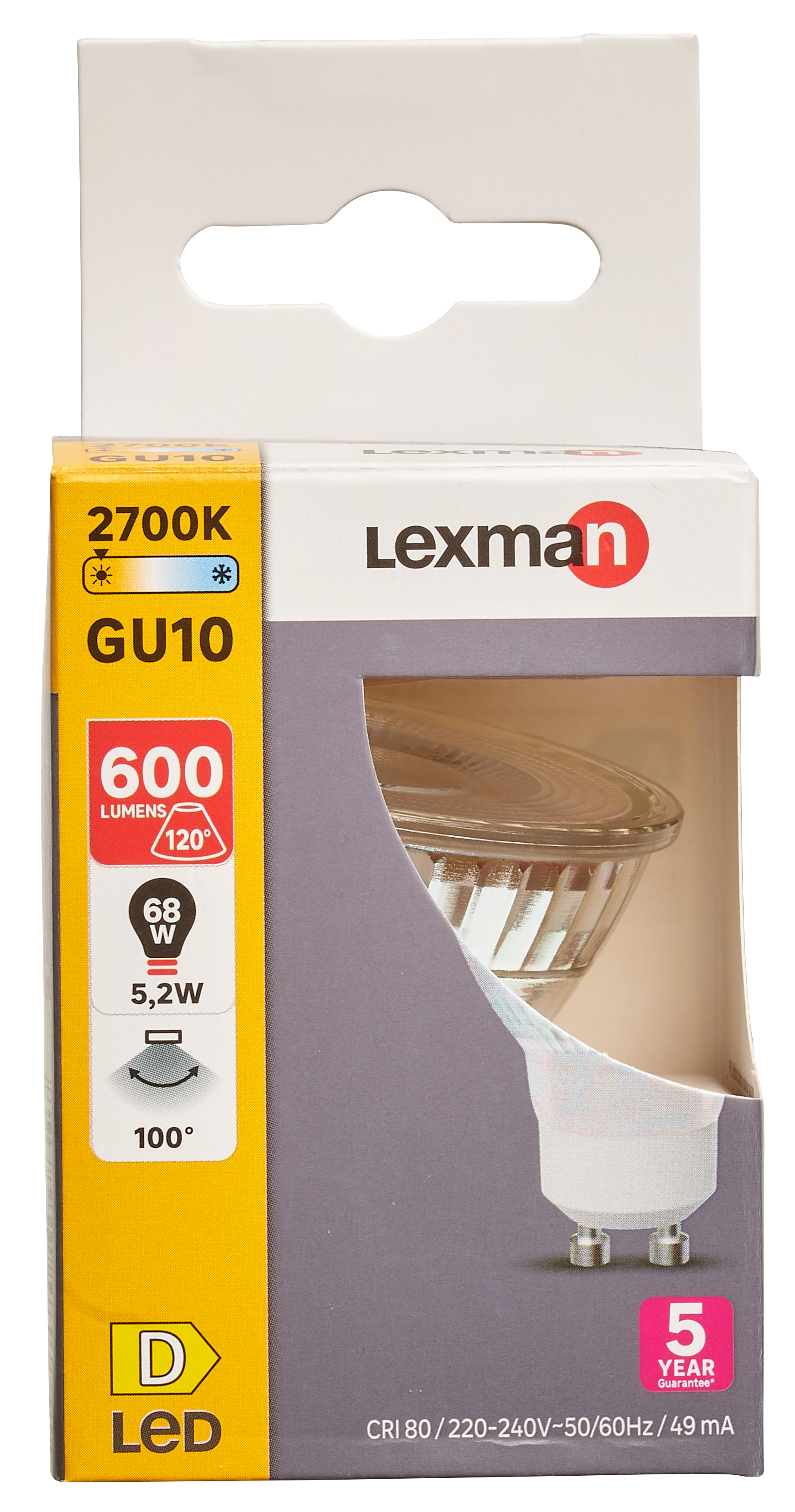 Żarówka LED GU10 5,2 W 600 lm Ciepła biel Lexman - 10