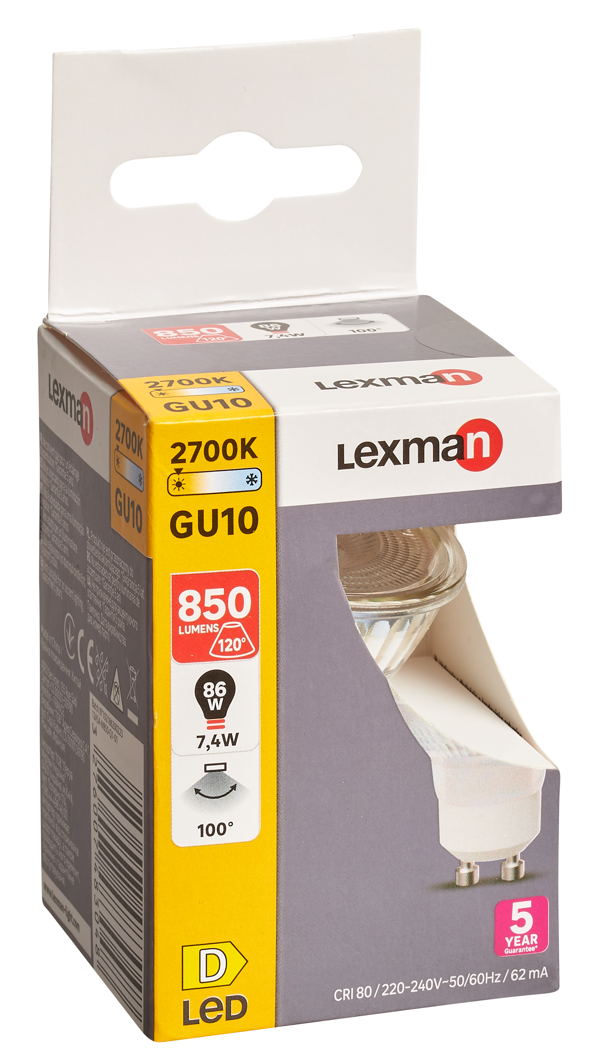 Żarówka LED GU10 7,4 W 850 lm Ciepła biel Lexman - 9