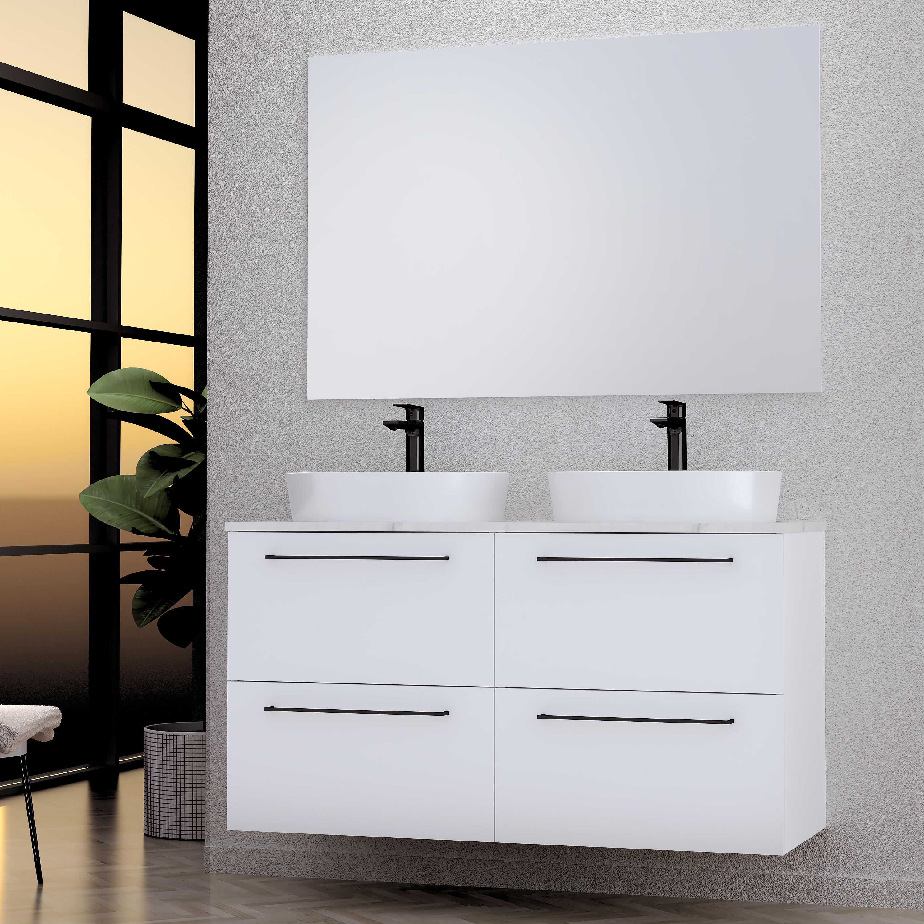 Mueble de baño con lavabo y espejo luna top blanco mate 120x43 cm