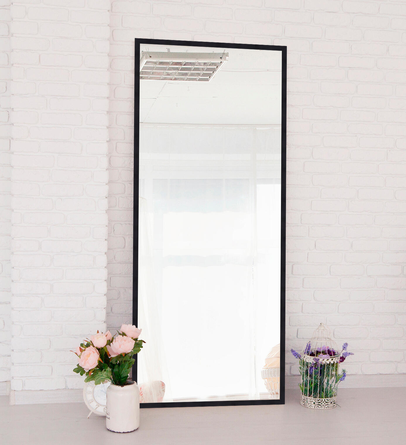 Espejo enmarcado de pared o suelo rectangular Nordic madera negro mate  de 74 x 174 cm - 2