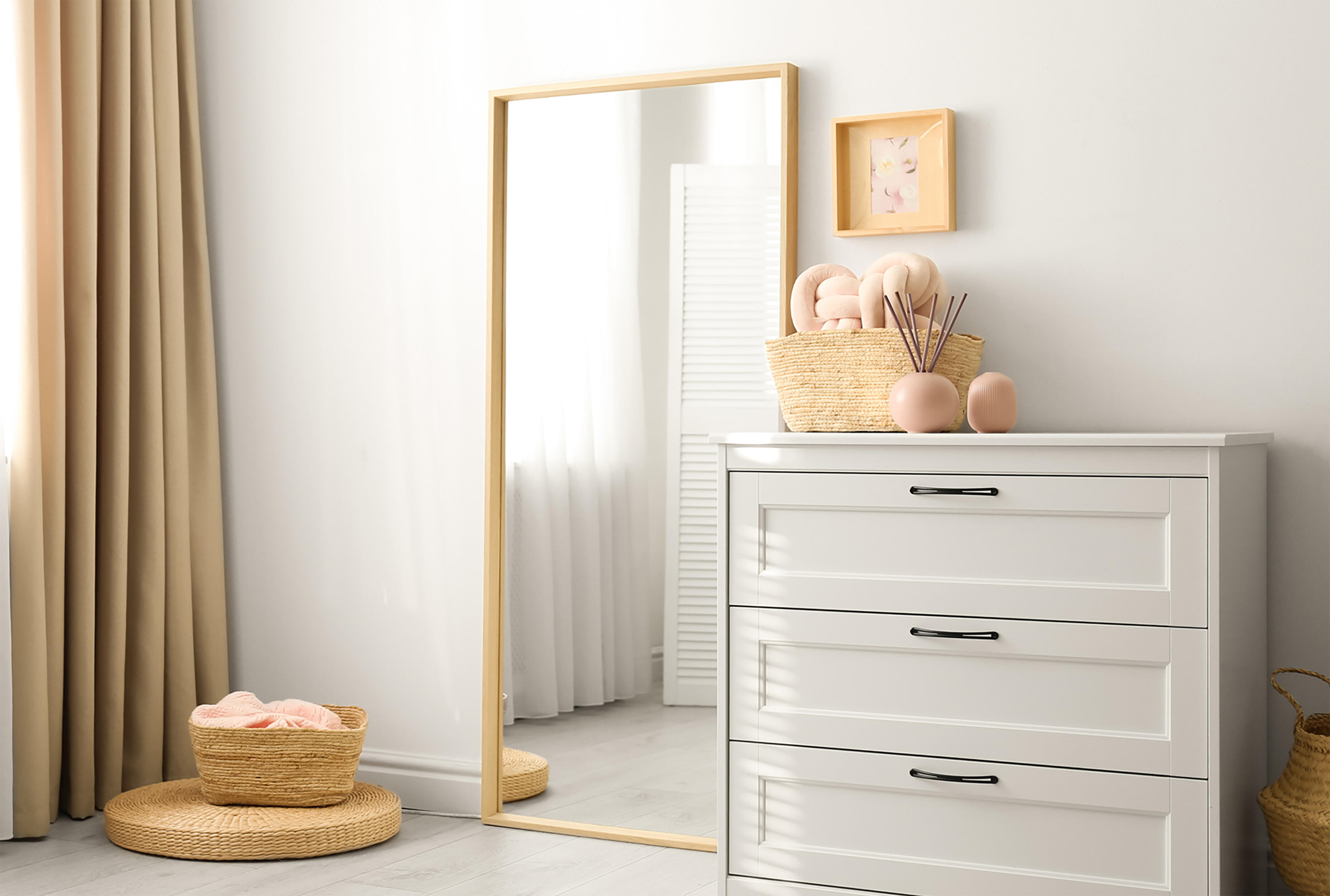 Espejo enmarcado de pared o suelo rectangular Nordic madera natural mate  de 74 x 174 cm - 2