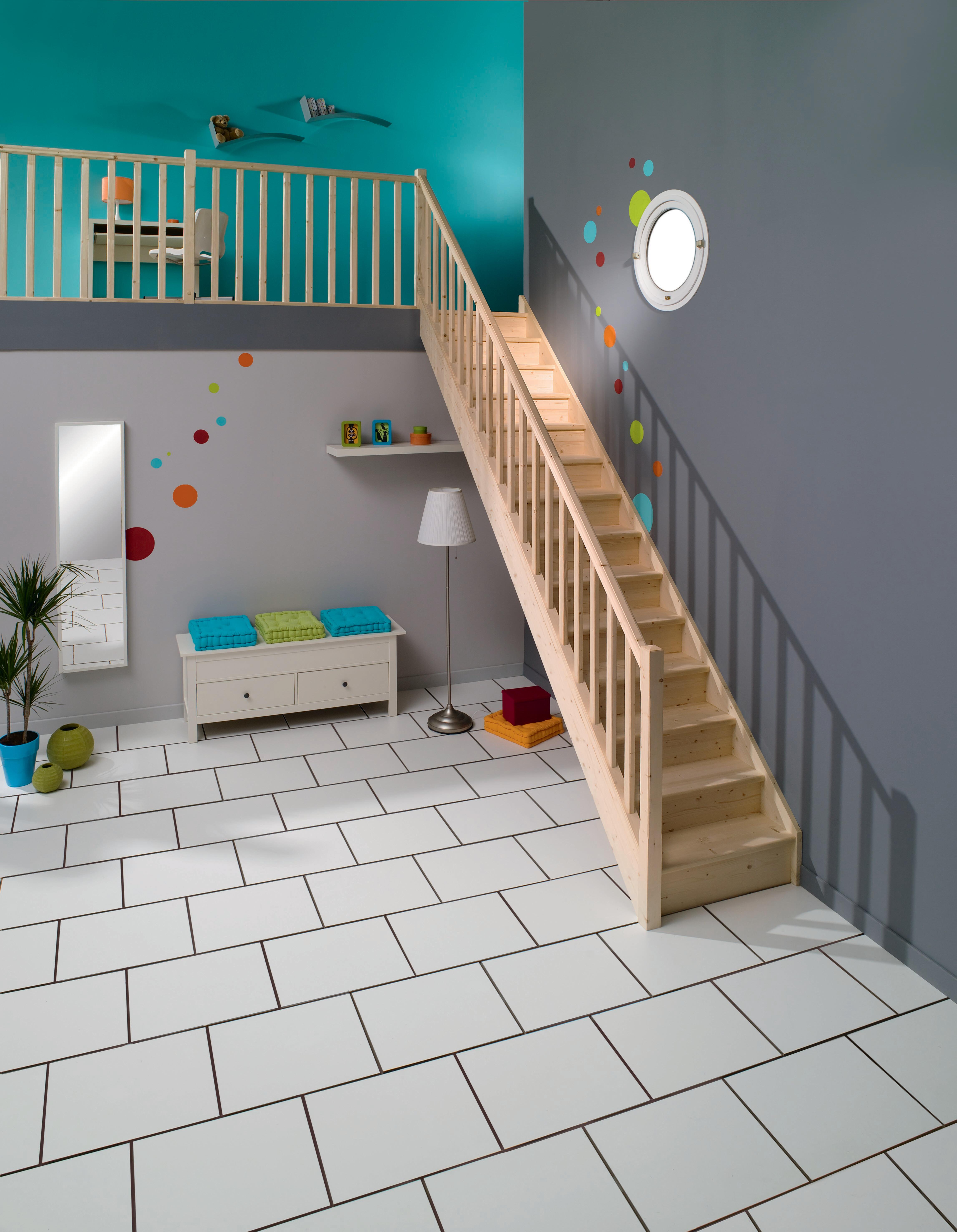 Escalier droit sapin naturel Deva 2, 13 marches rampe à droite ACM, l.76 cm - 3