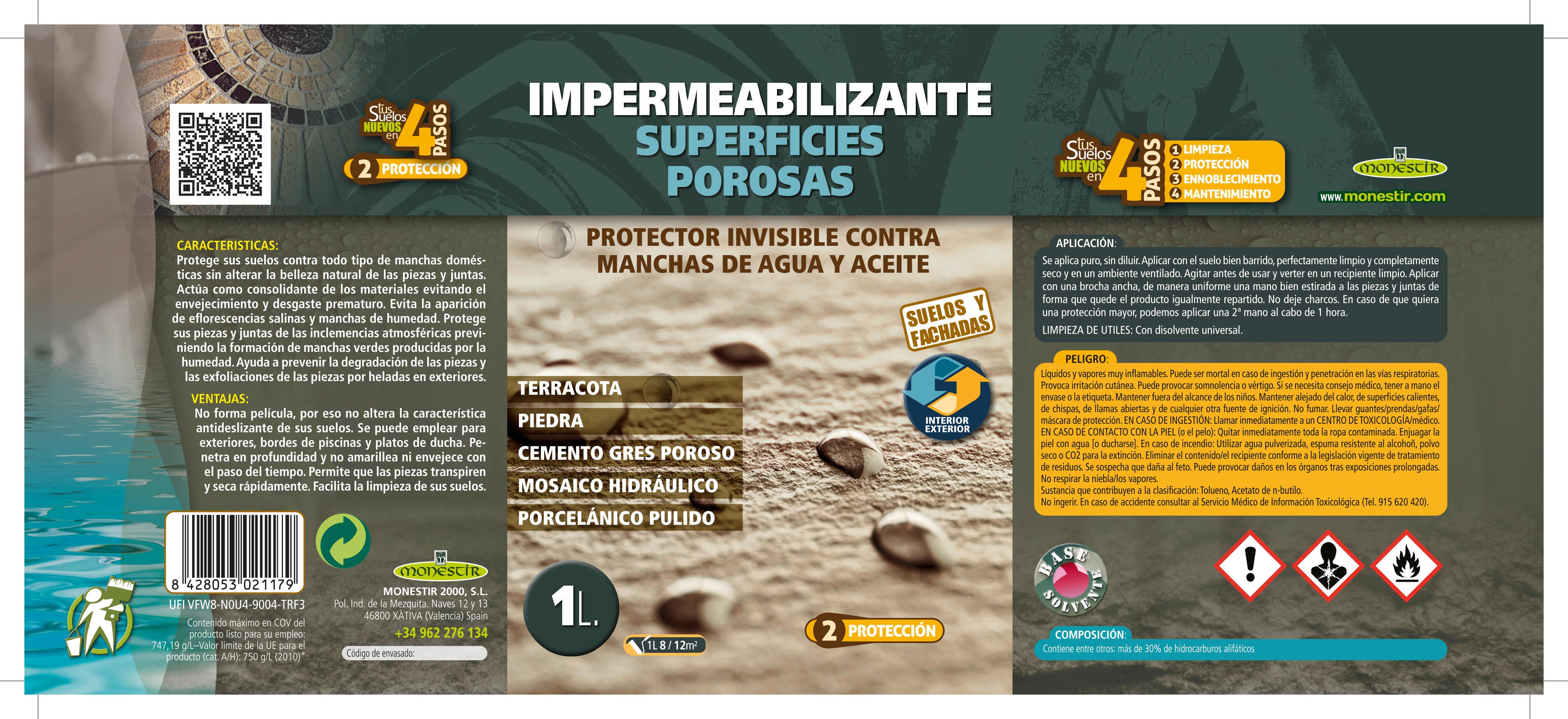 Impermeabilizante superficies porosas transparente MONESTIR 1L - 6