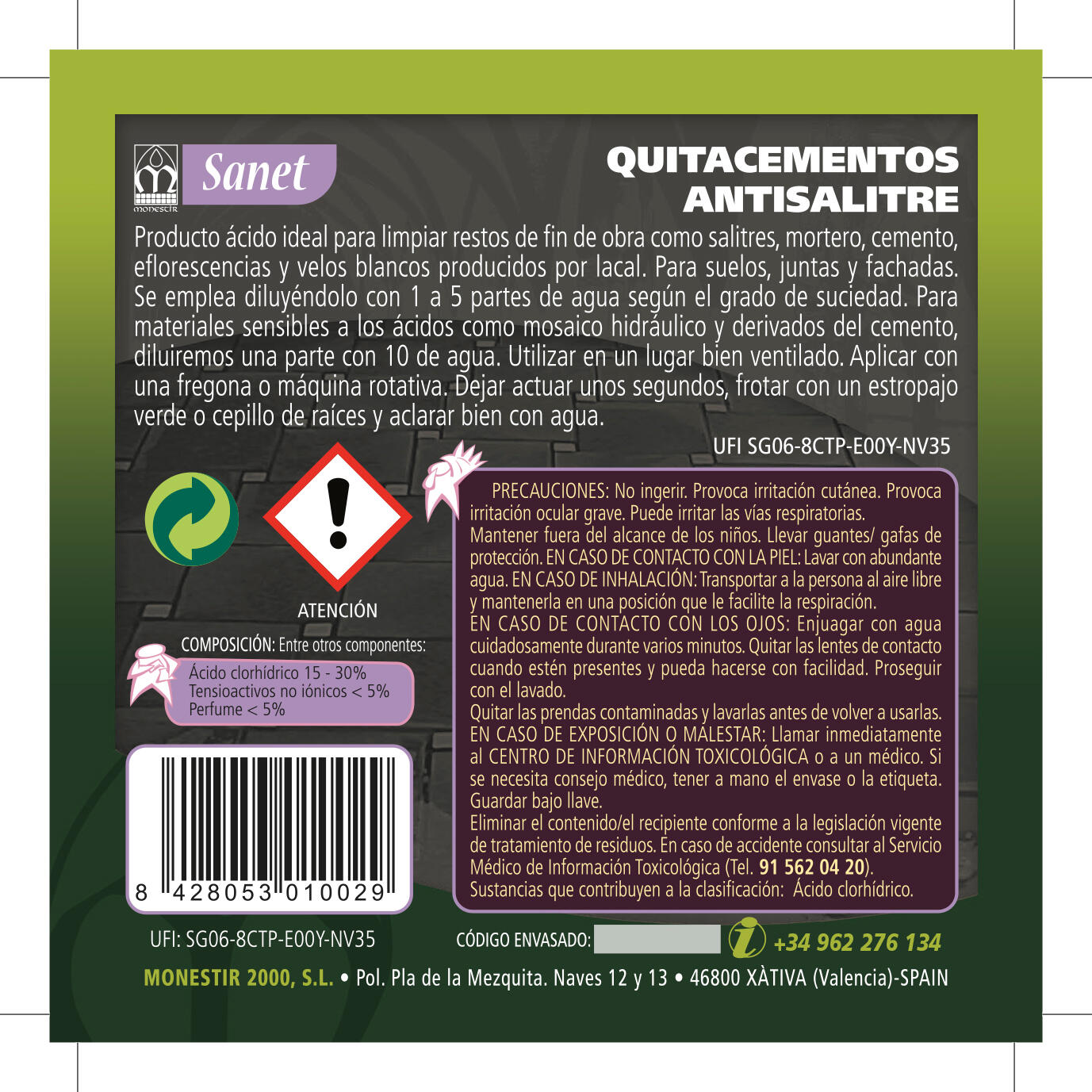 Sanet quitacementos antisalitre MONESTIR 1l - 6