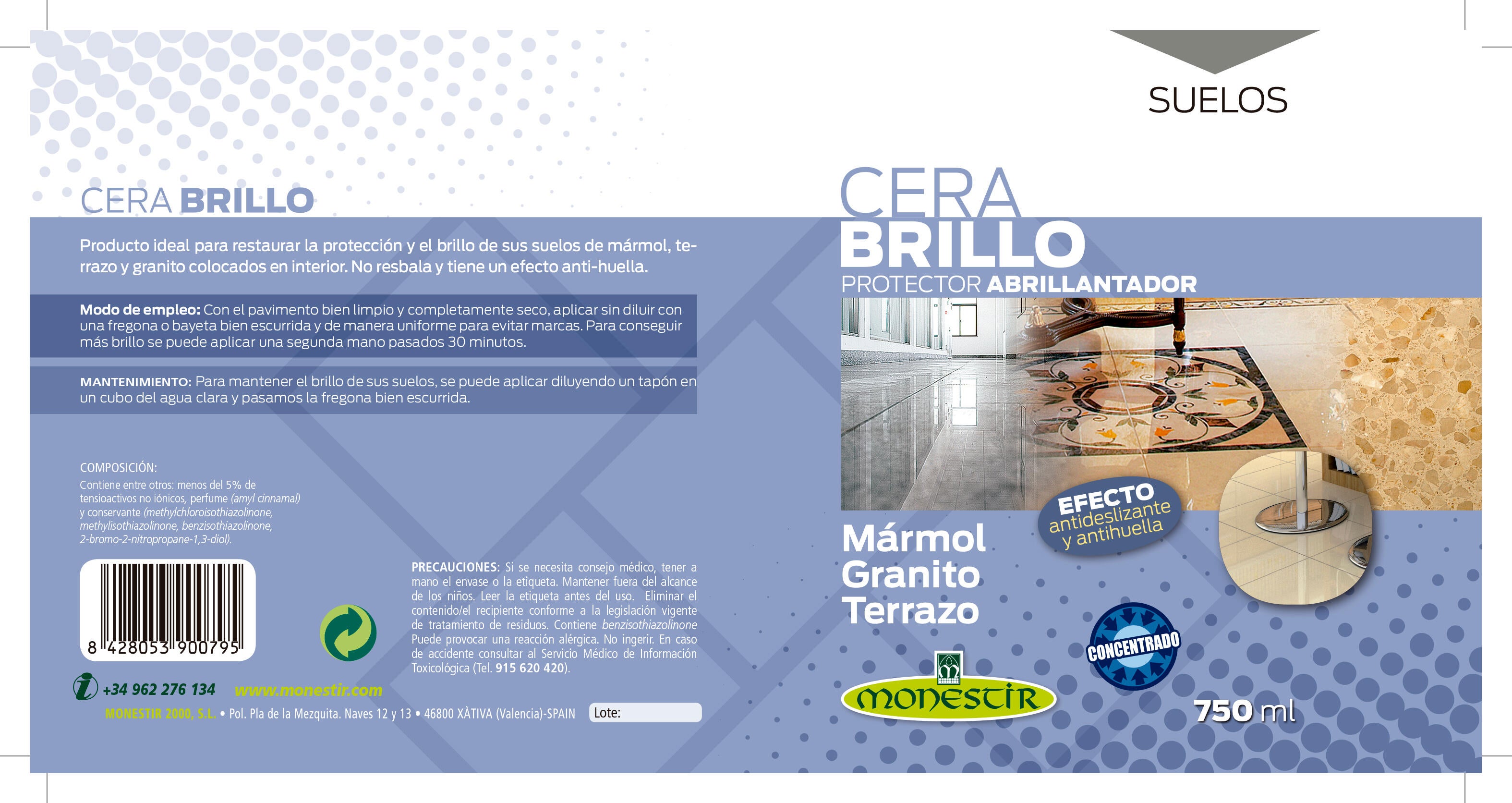 Cera brillo suelos de mármol y terrazo MONESTIR 750ml - 4