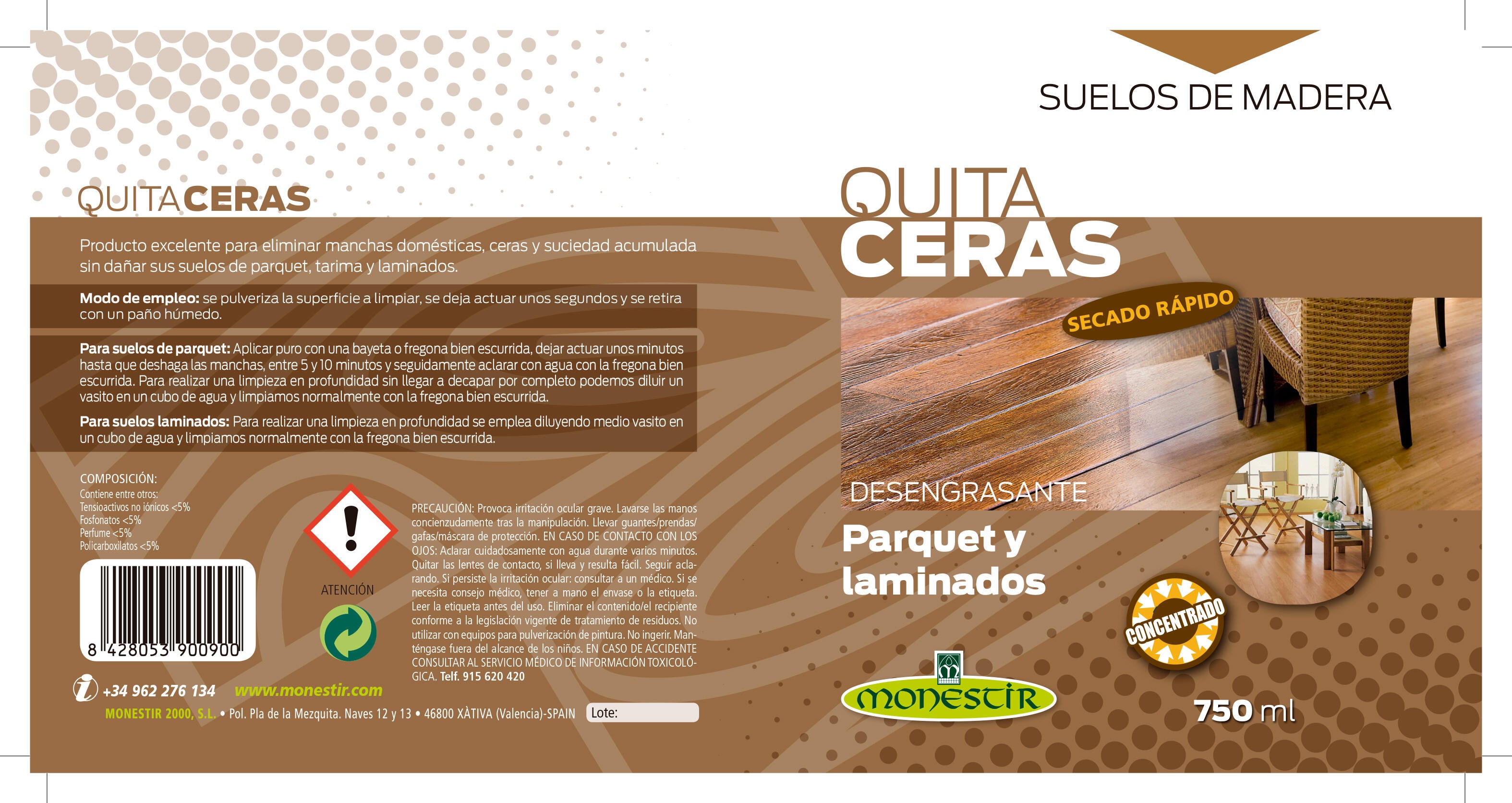 Quitaceras suelos de parquet, tarima y laminados MONESTIR 750ml - 6