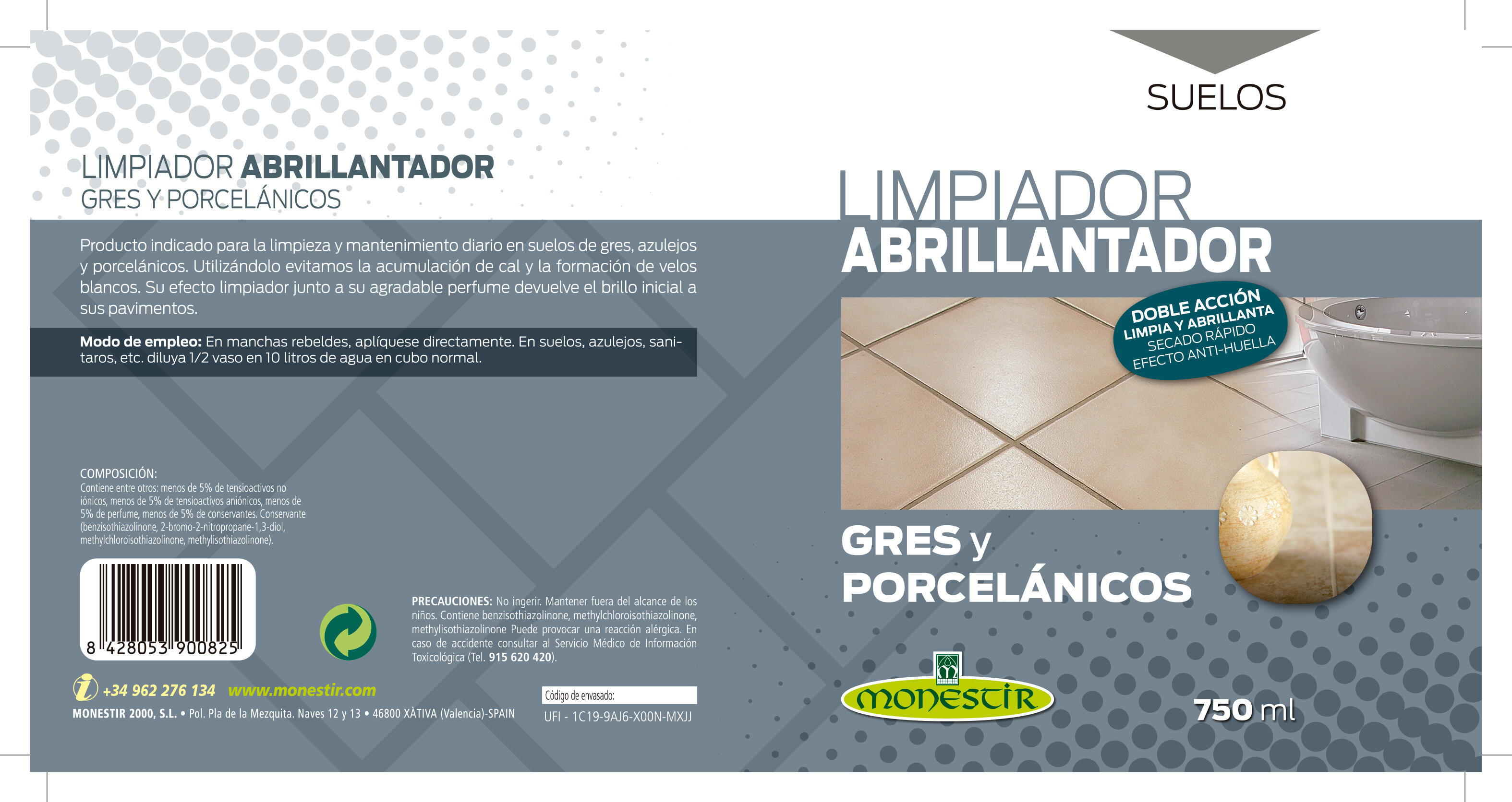 Limpiador abrillantador suelos de grés y porcelánicos MONESTIR 750ml - 4