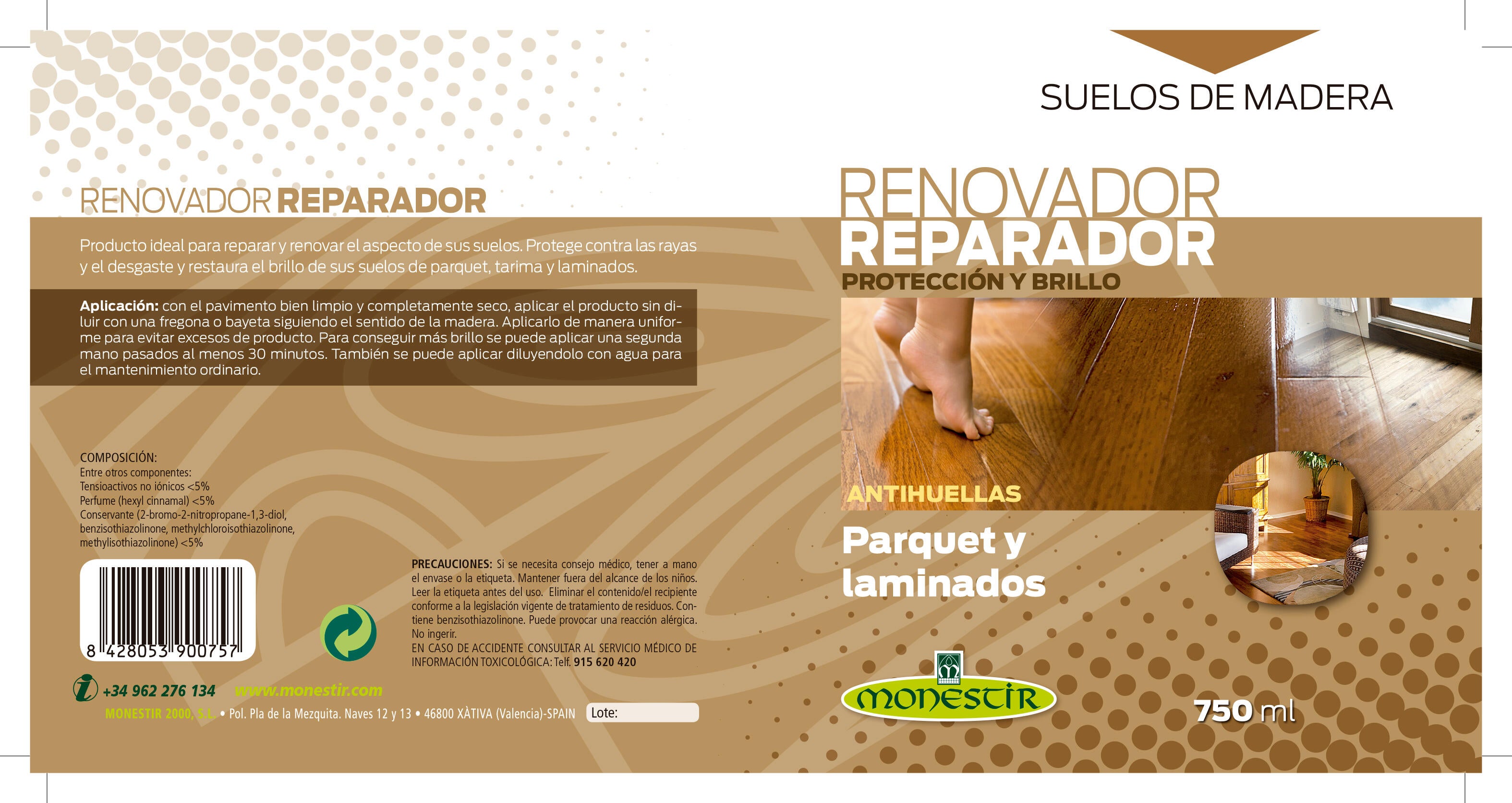 Renovador reparador suelos de parquet, tarima y laminados MONESTIR 750ml - 6