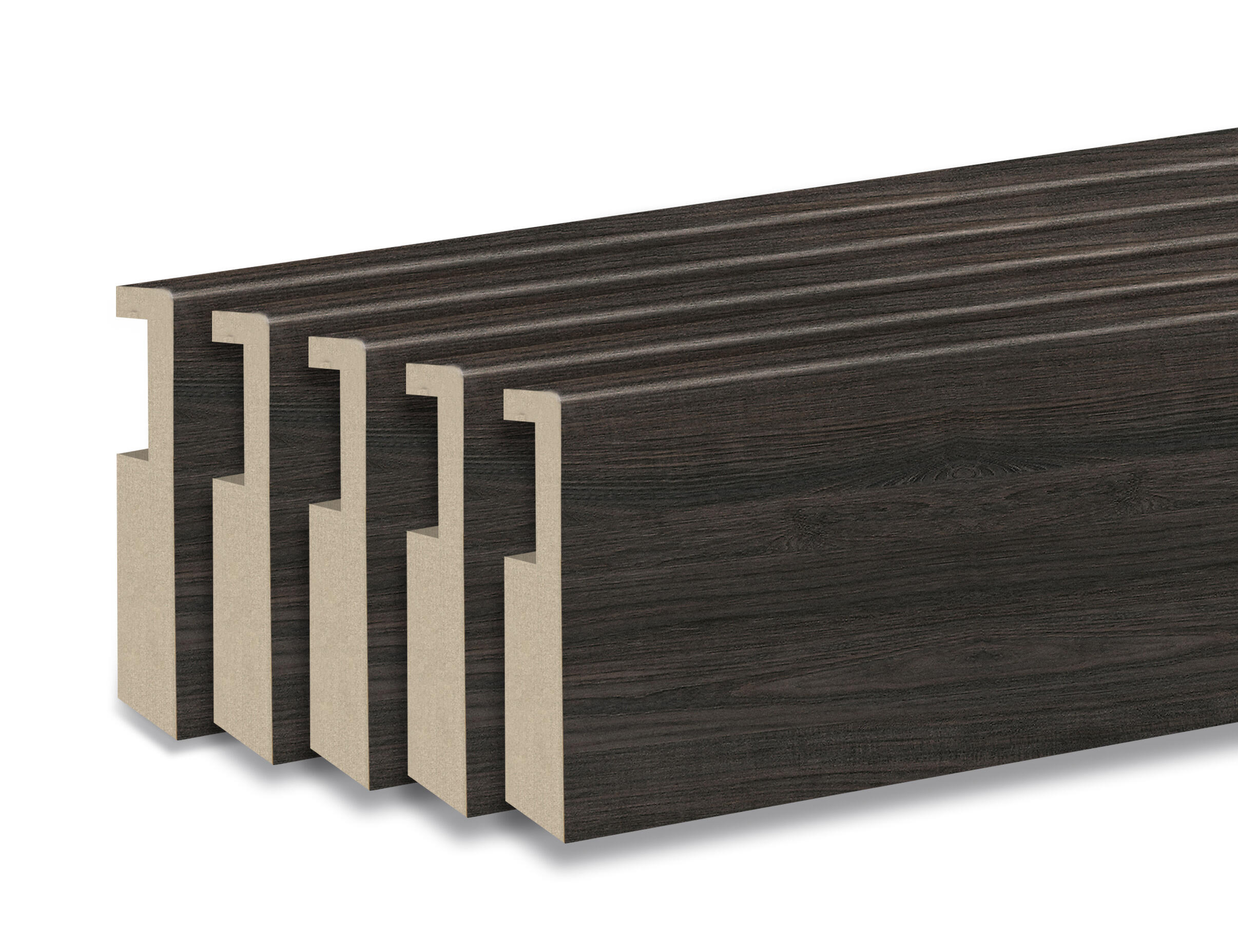 Kit de 5 rodapiés lisos con pasacables carbón de 2200x90x12mm