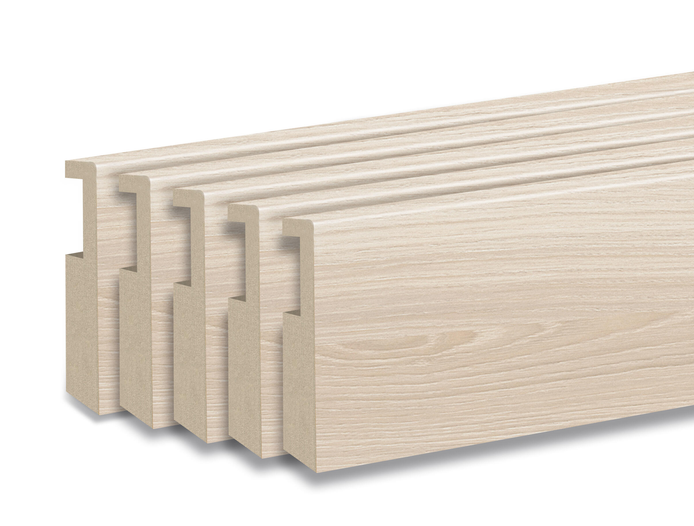 Kit de 5 rodapiés lisos con pasacables crema de 2200x90x12mm