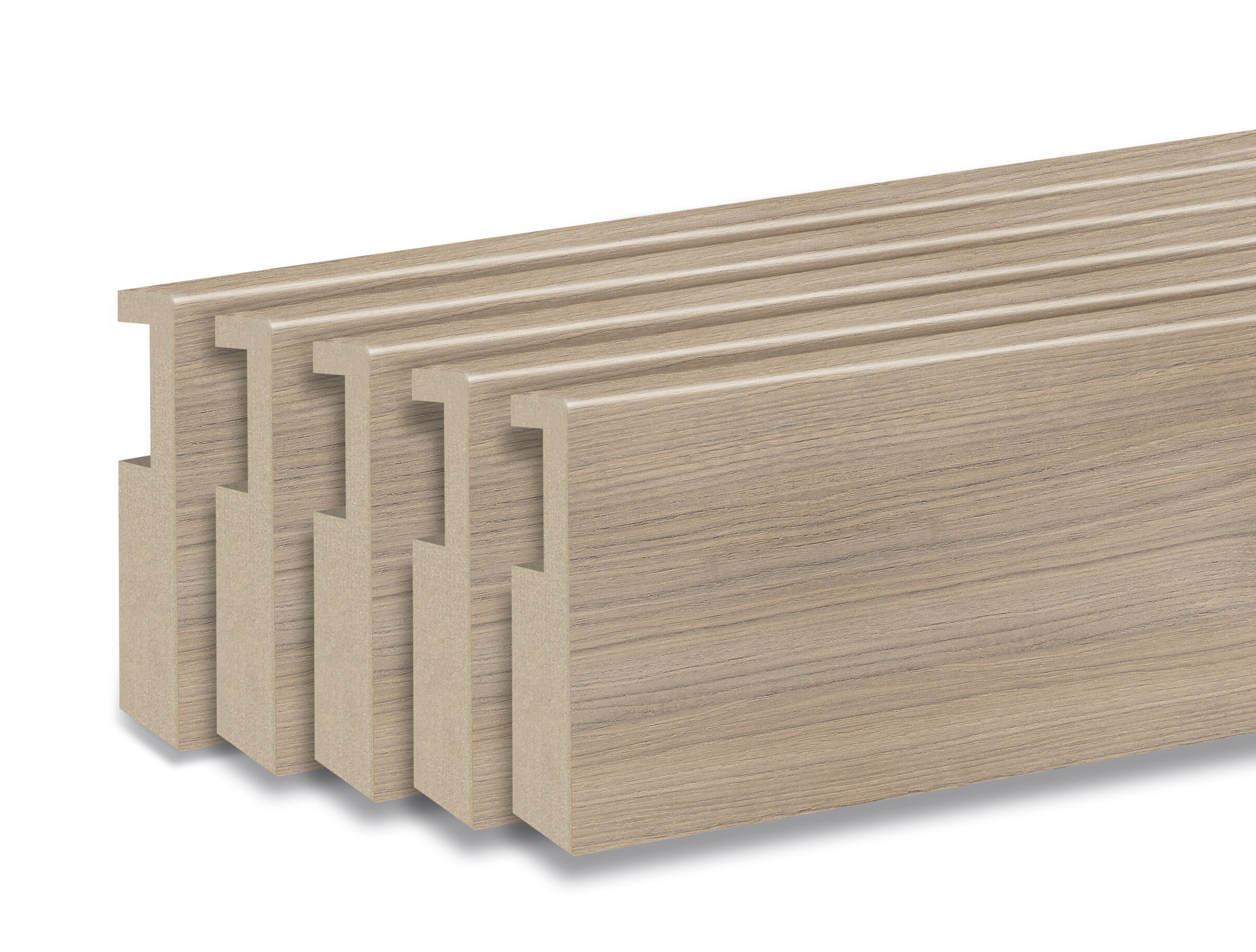 Kit de 5 rodapiés lisos con pasacables loft de 2200x90x12mm