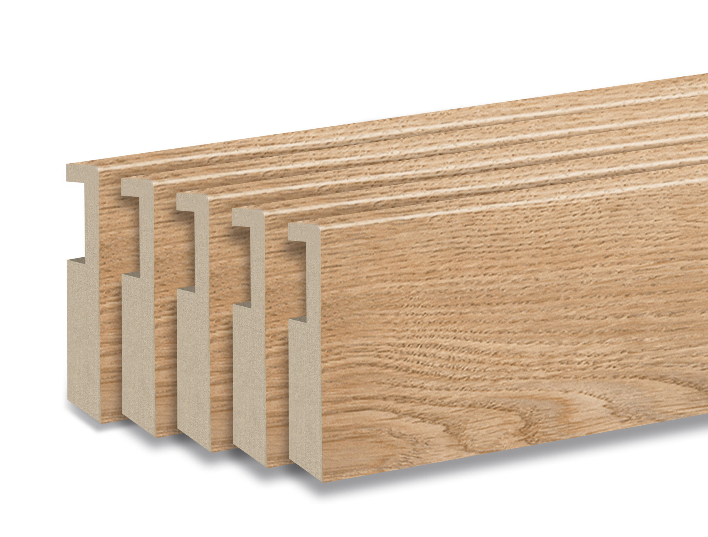 Kit de 5 rodapiés lisos con pasacables nature roble de 2200x90x12mm