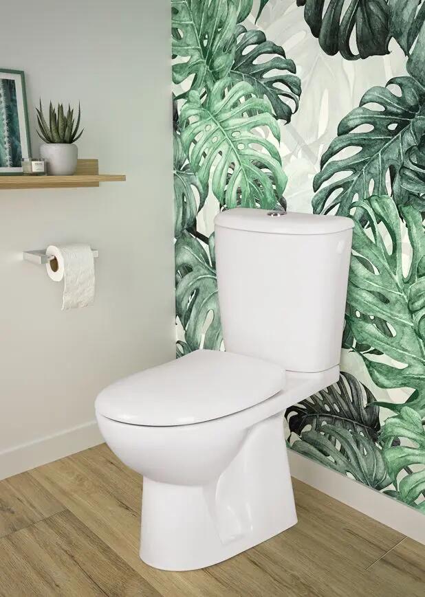 Pack WC à poser sortie verticale, fermée émaillée Scuadra, PERLINE