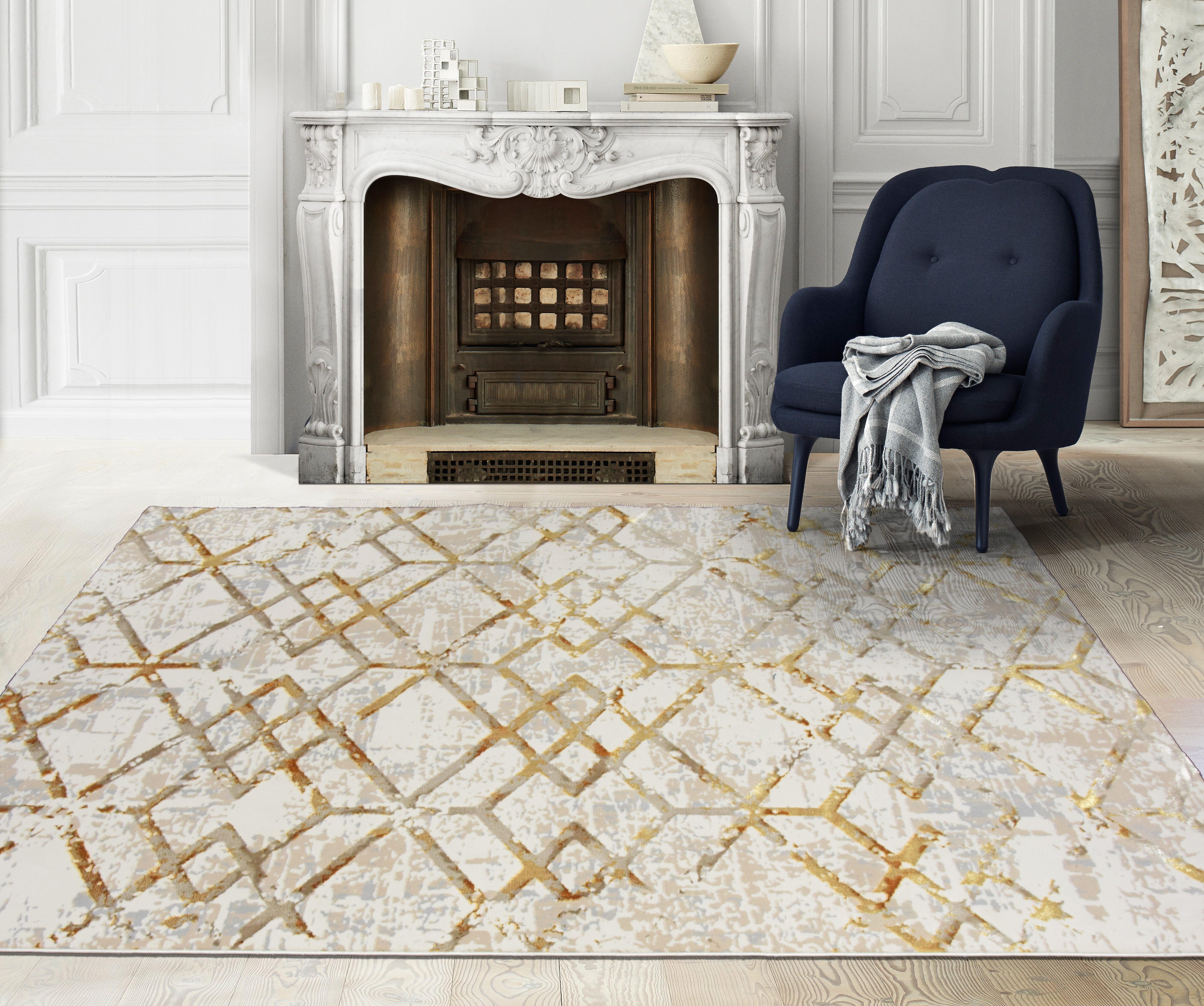 Tapete desenho Marbella 133 x195 cm dourado/bege - 2