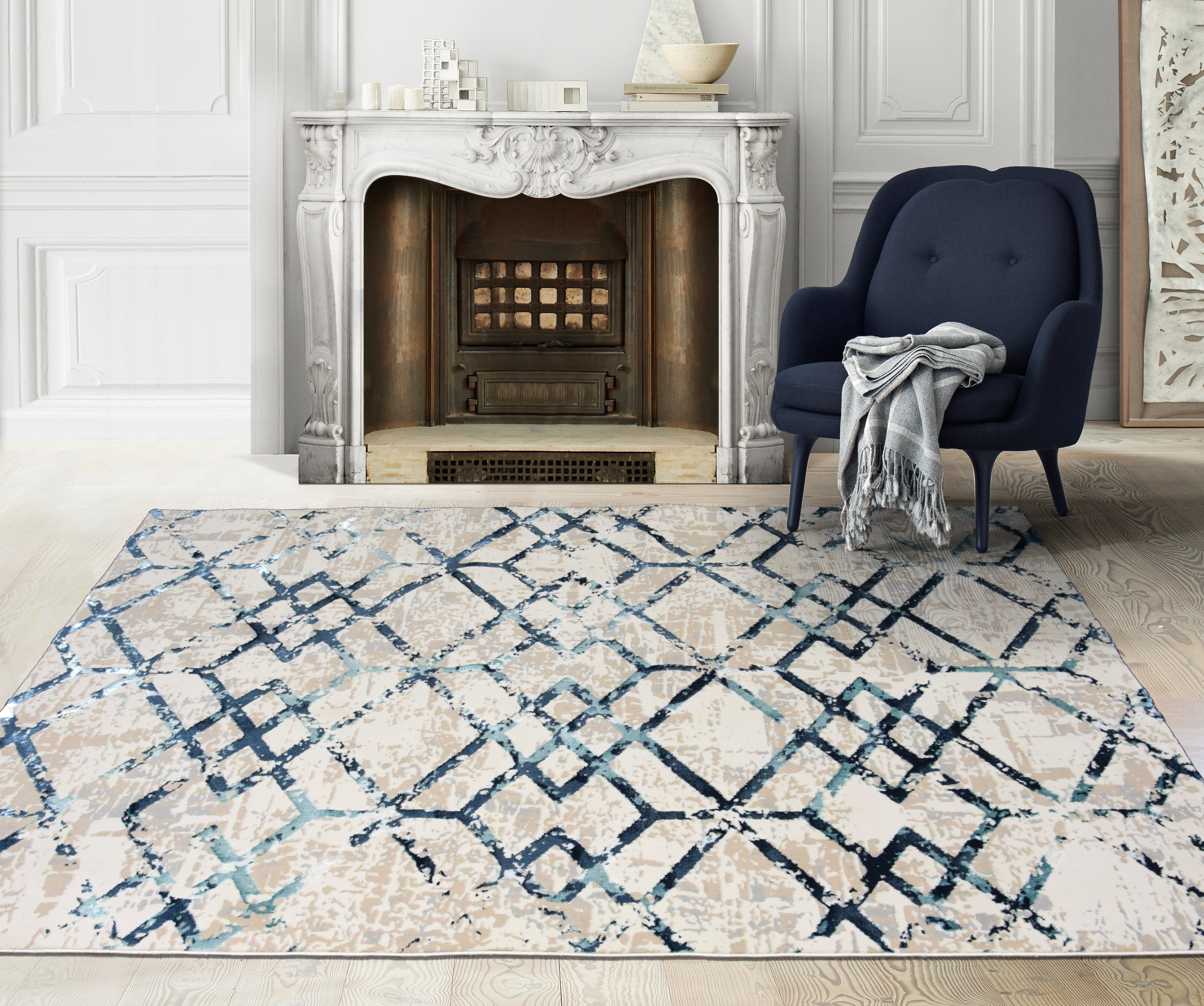 Tapete desenho Marbella 80 x150 cm azul/bege - 2