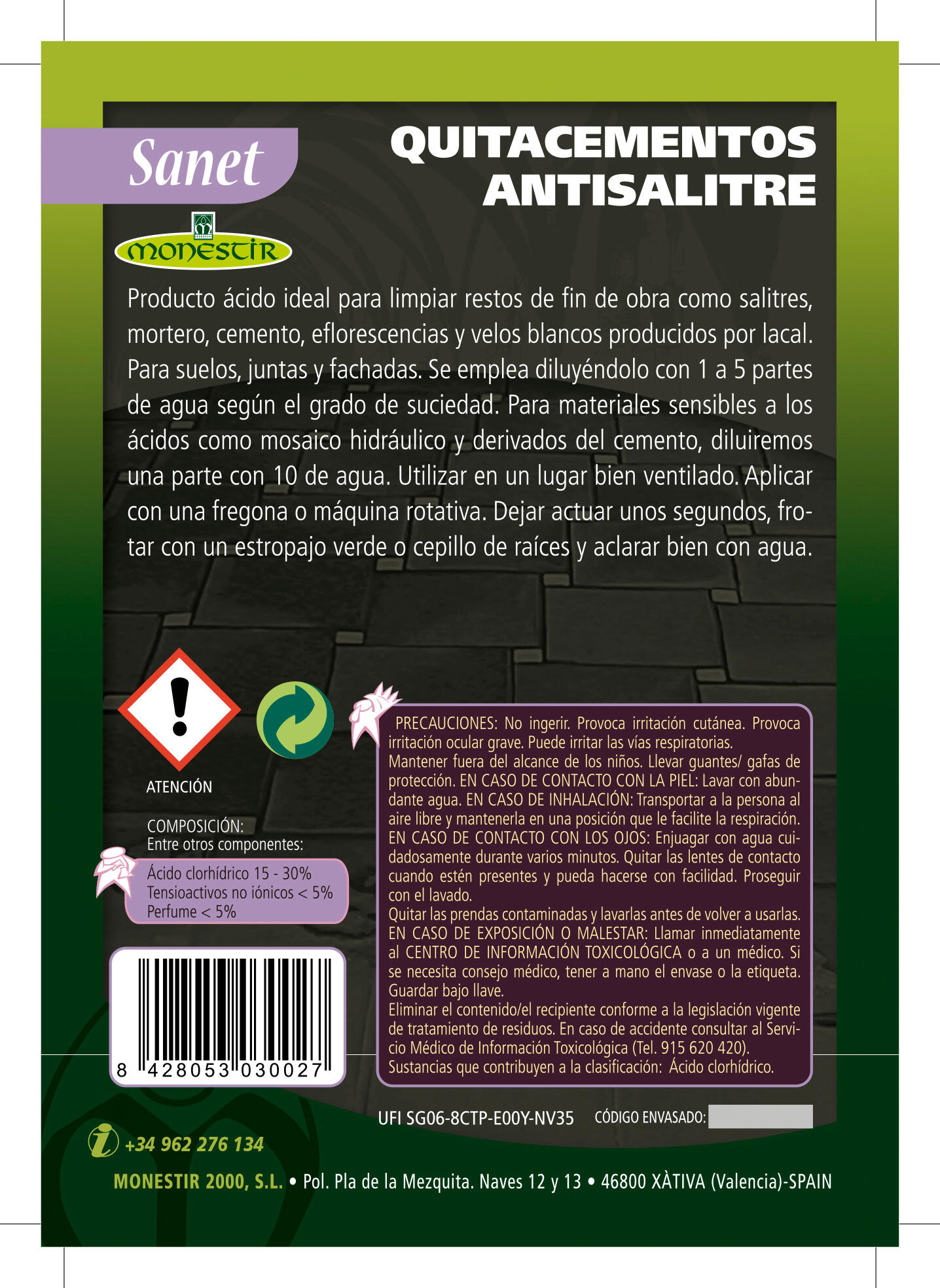 Sanet quitacementos antisalitre MONESTIR 5l - 6