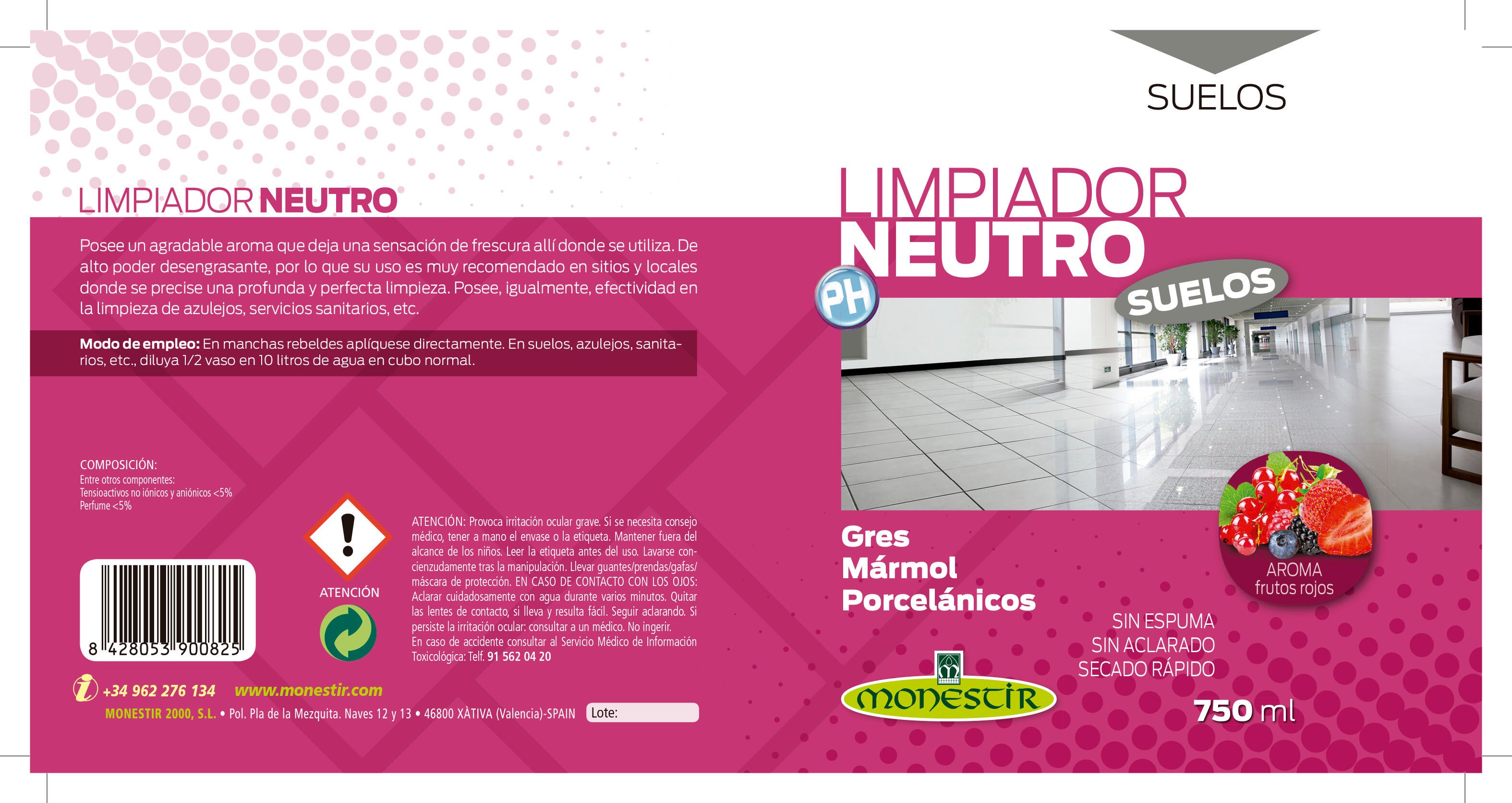 Limpiador suelo PH neutro frutos rojos MONESTIR 750ml - 4