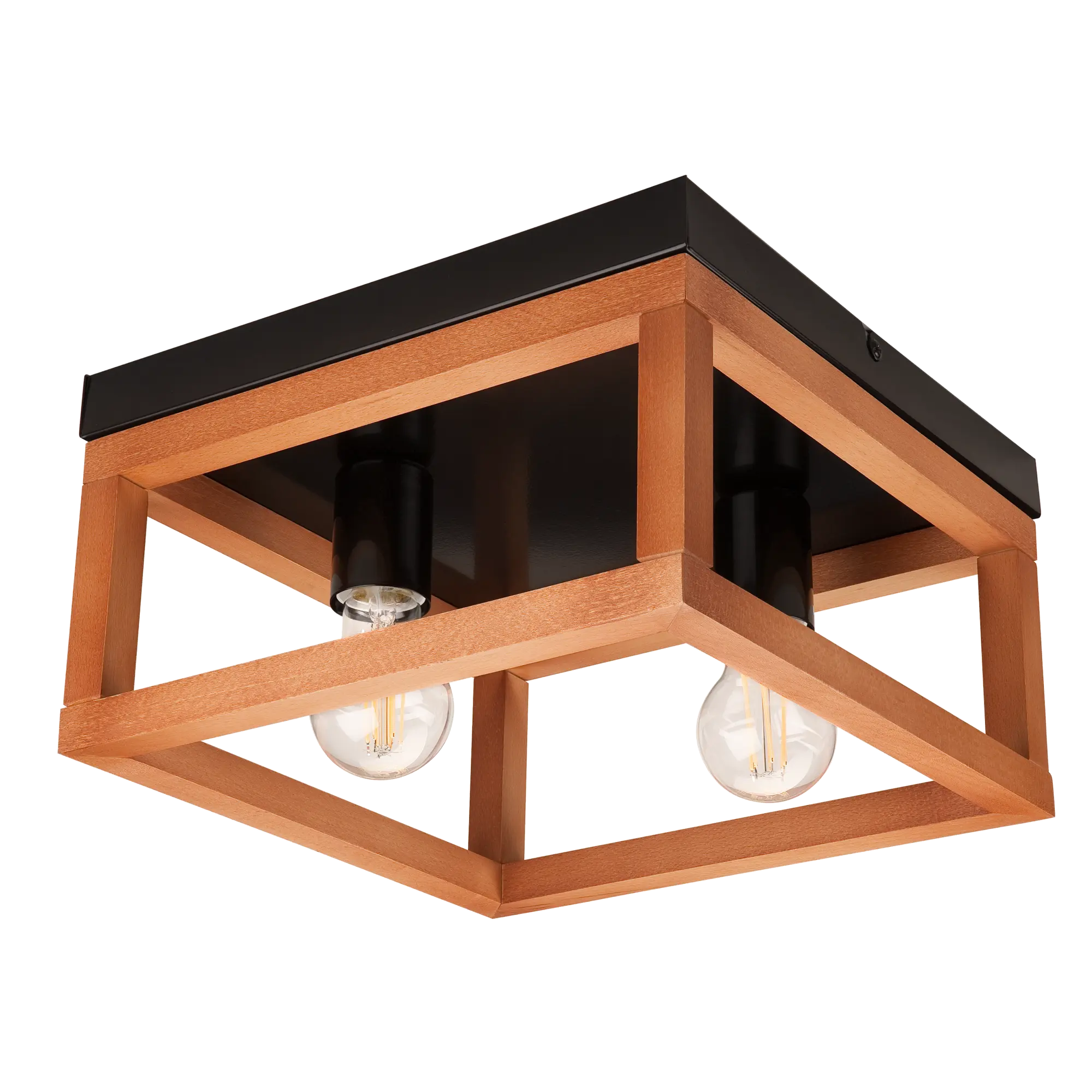Lampa sufitowa Villy czarna z rustykalnym drewnem 2 x E27 Lamkur