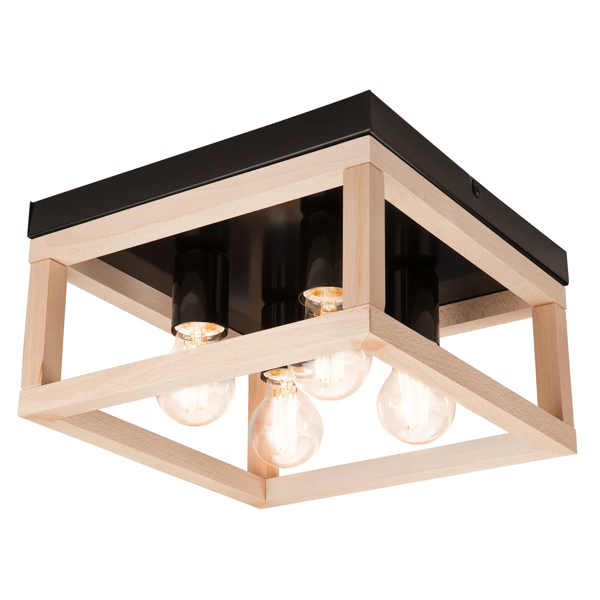 Lampa sufitowa Villy czarna z drewnem 4 x E27 Lamkur