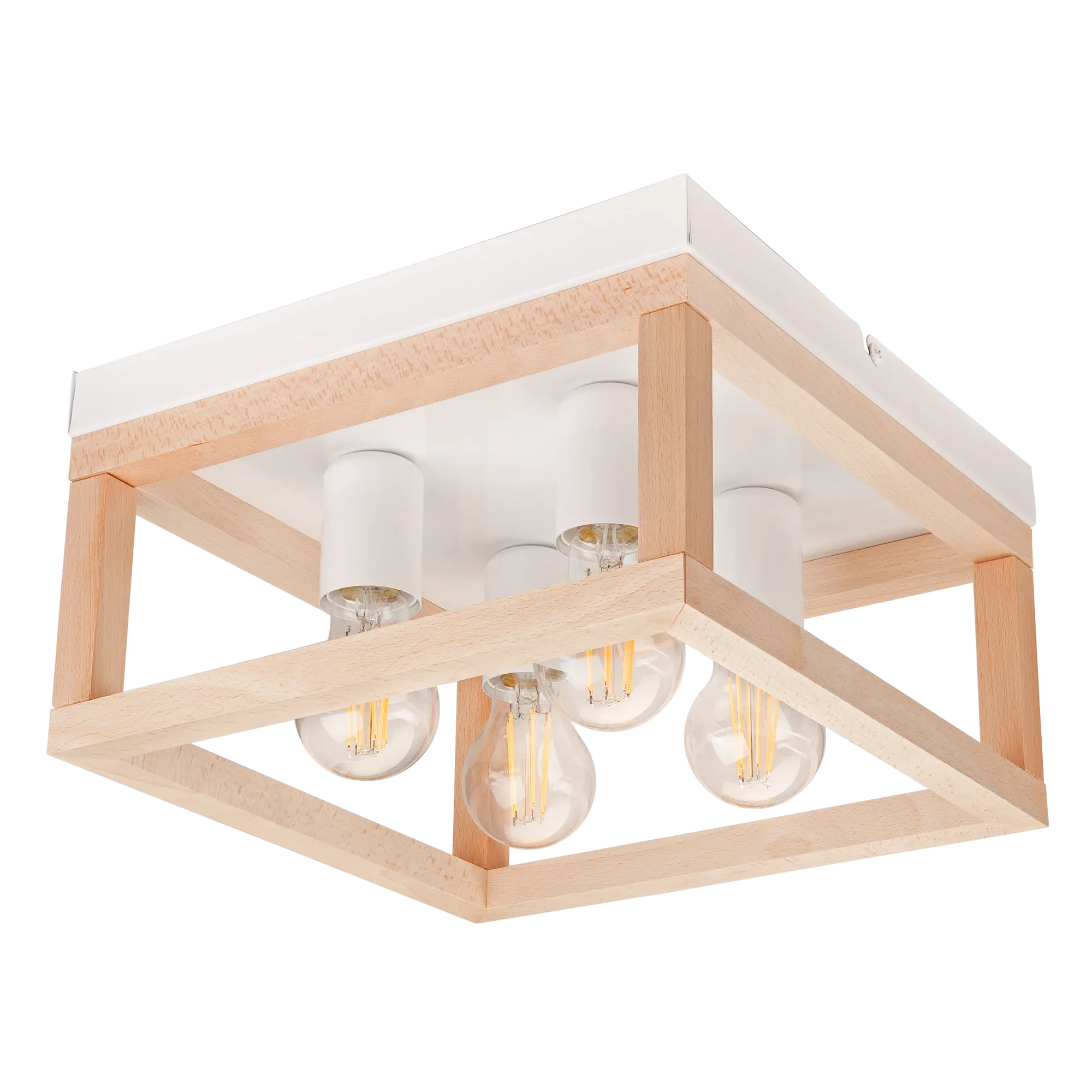 Lampa sufitowa Villy biała z drewnem 4 x E27 Lamkur