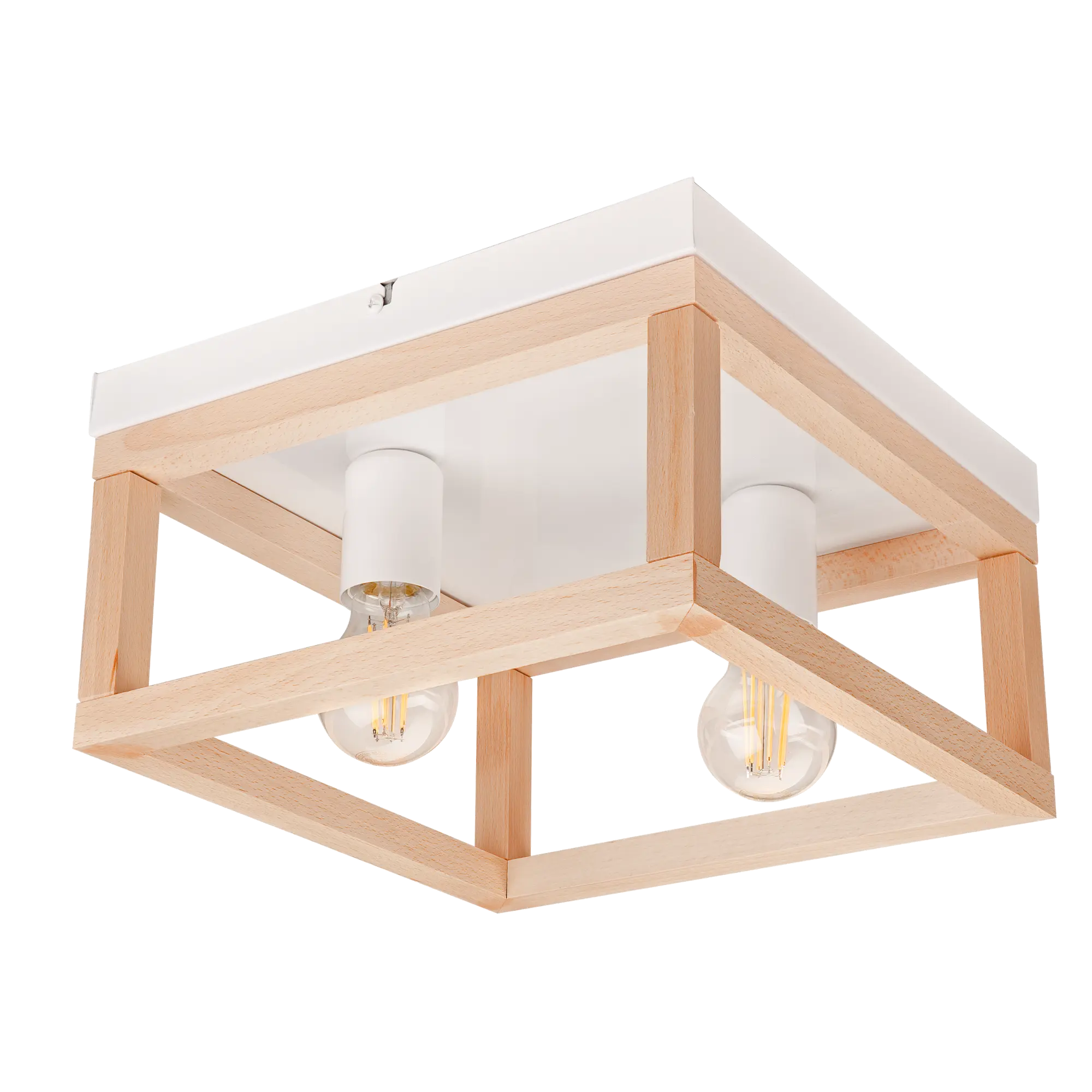 Lampa sufitowa Villy biała z drewnem 2 x E27 Lamkur