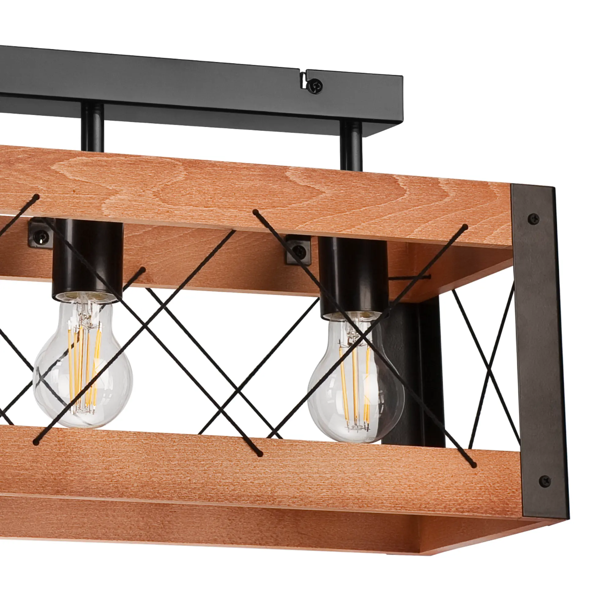Lampa sufitowa Frida czarna z rustykalnym drewnem 3 x E27 Lamkur - 6