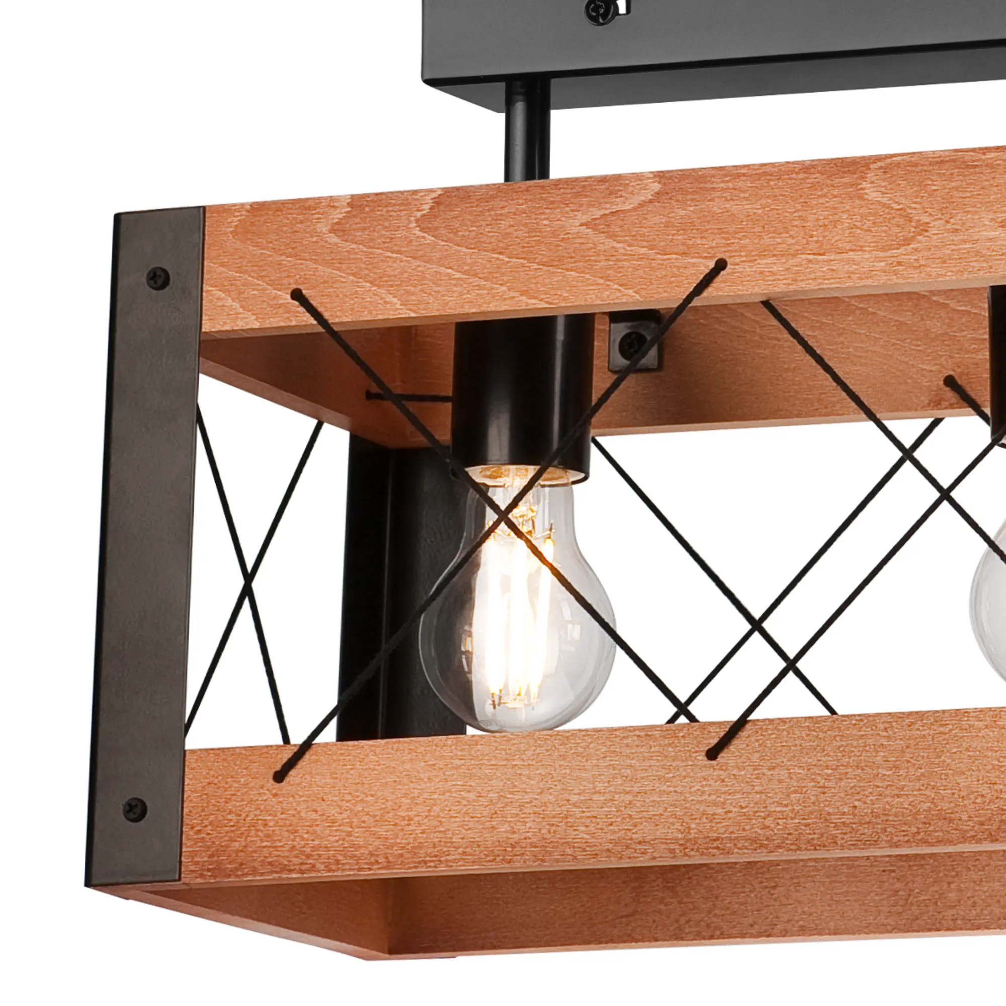 Lampa sufitowa Frida czarna z rustykalnym drewnem 3 x E27 Lamkur - 5