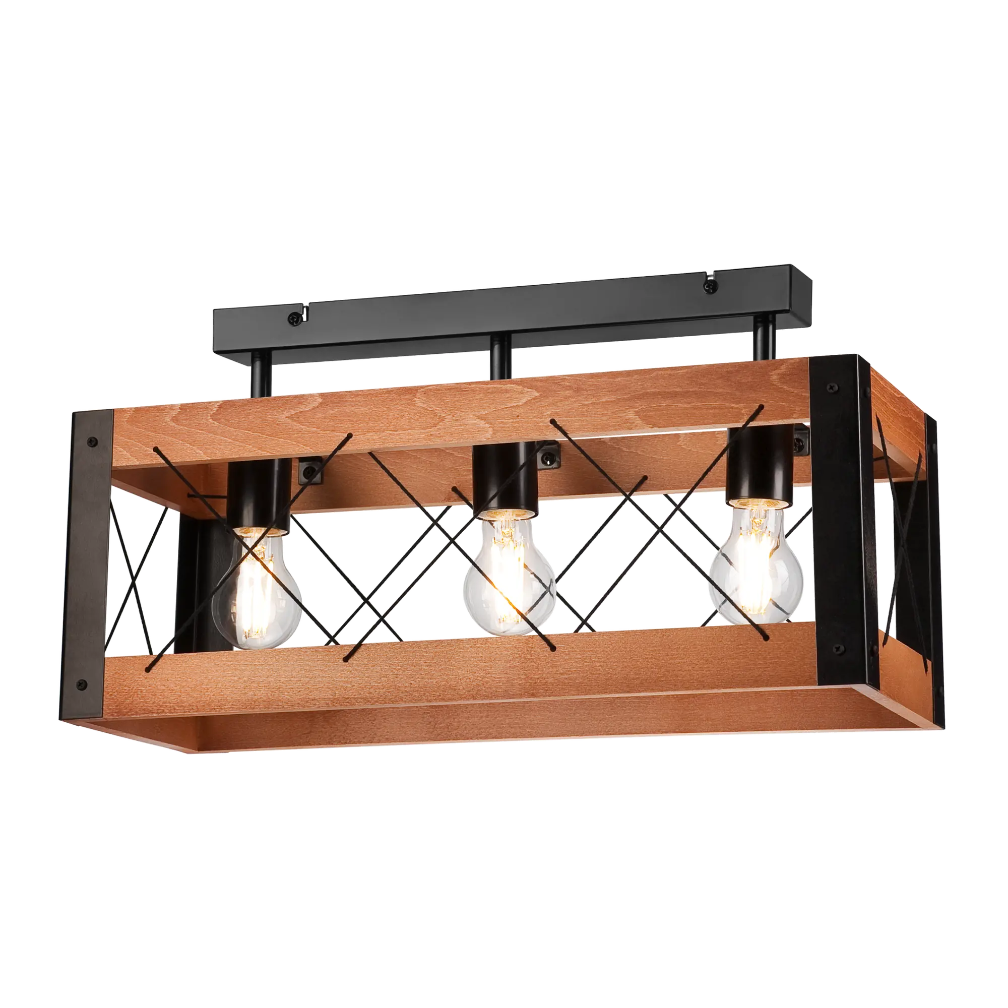 Lampa sufitowa Frida czarna z rustykalnym drewnem 3 x E27 Lamkur - 4