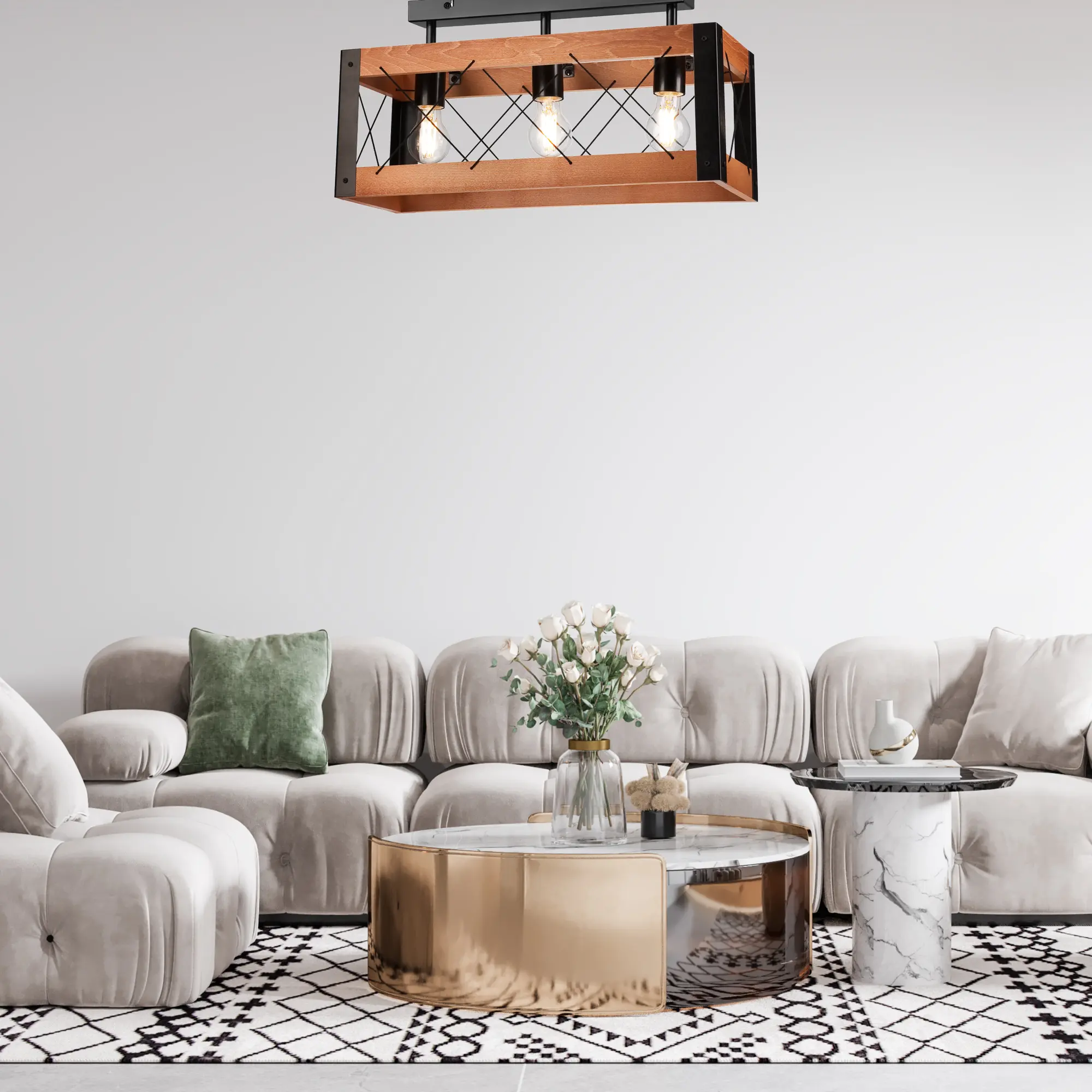 Lampa sufitowa Frida czarna z rustykalnym drewnem 3 x E27 Lamkur - 3