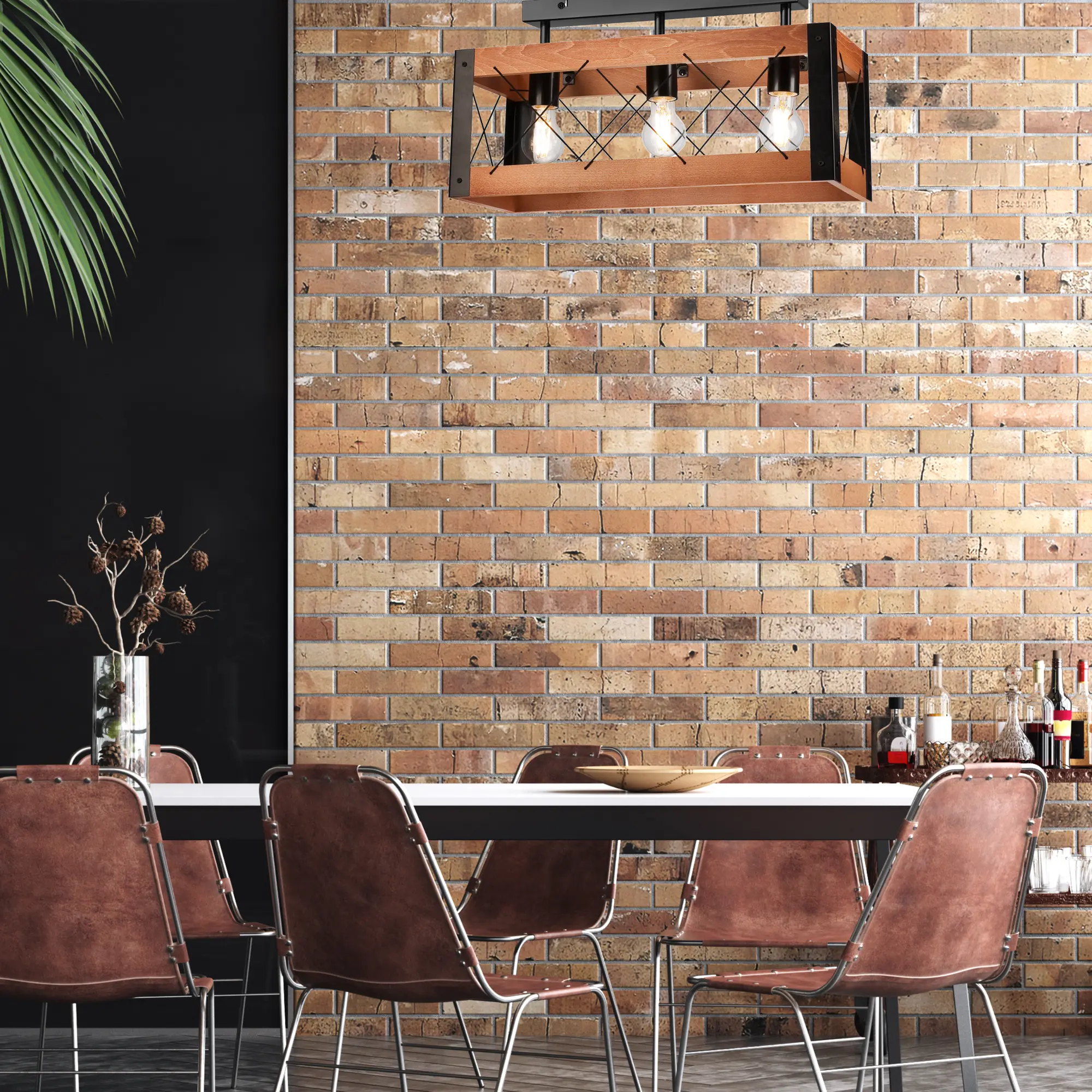 Lampa sufitowa Frida czarna z rustykalnym drewnem 3 x E27 Lamkur - 2