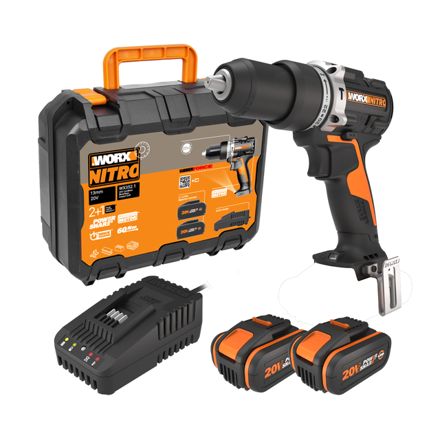 Perceuse à percussion Brushless 20V 60Nm WORX - WX352.1 (2 batteries 4Ah)