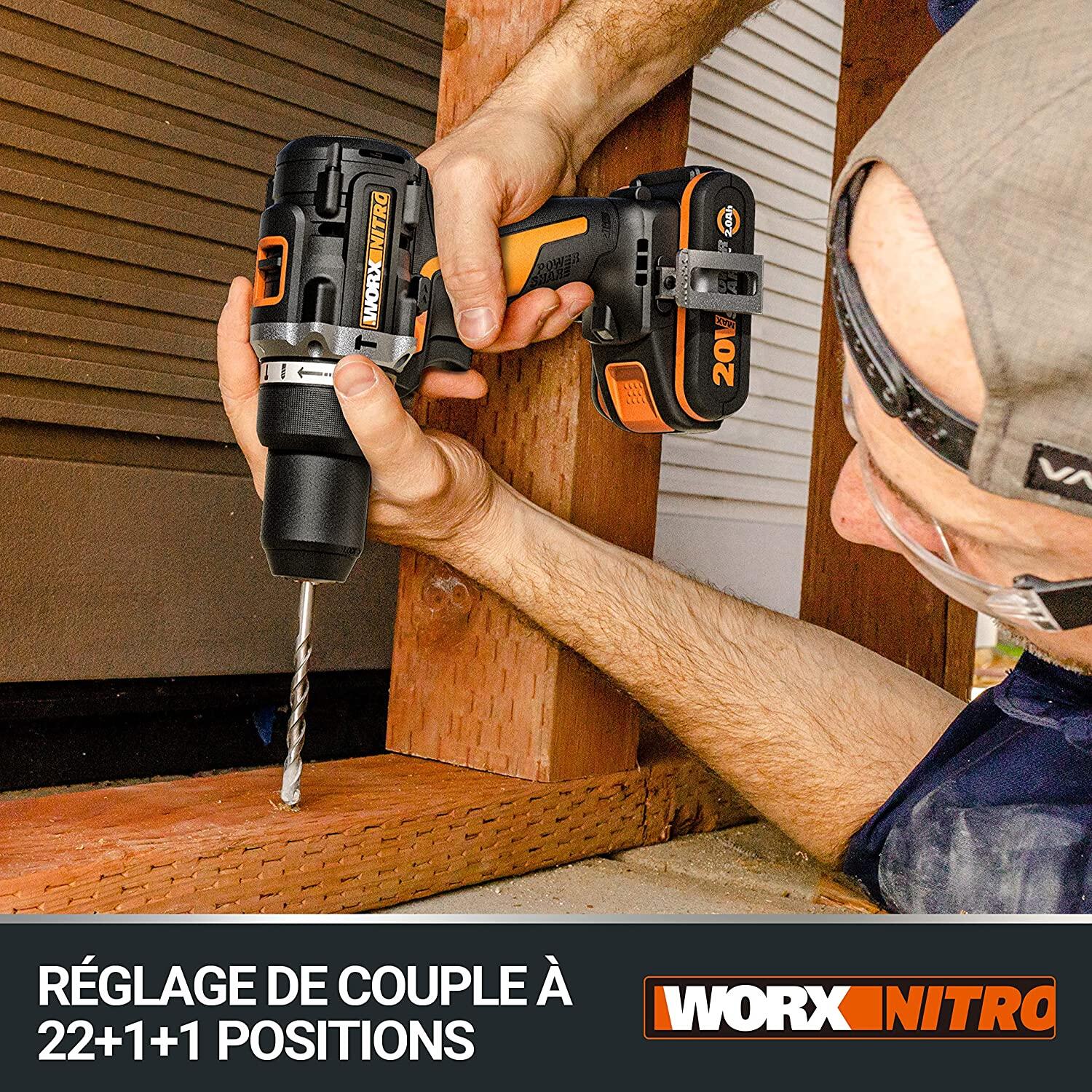 Perceuse à percussion Brushless 20V 60Nm WORX - WX352.1 (2 batteries 4Ah) - 6