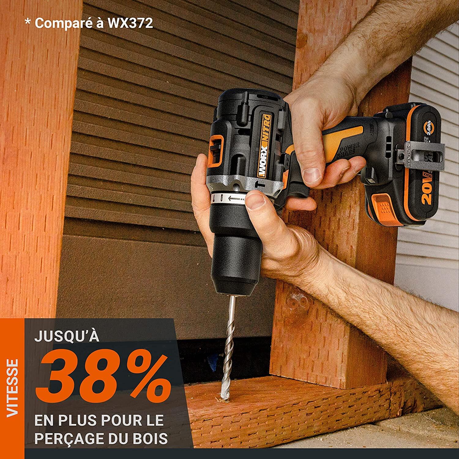 Perceuse à percussion Brushless 20V 60Nm WORX - WX352.1 (2 batteries 4Ah) - 3