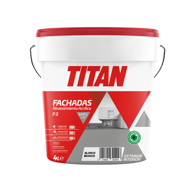 Tinta exterior fachada acrílico mate 4 L branco Titan F3